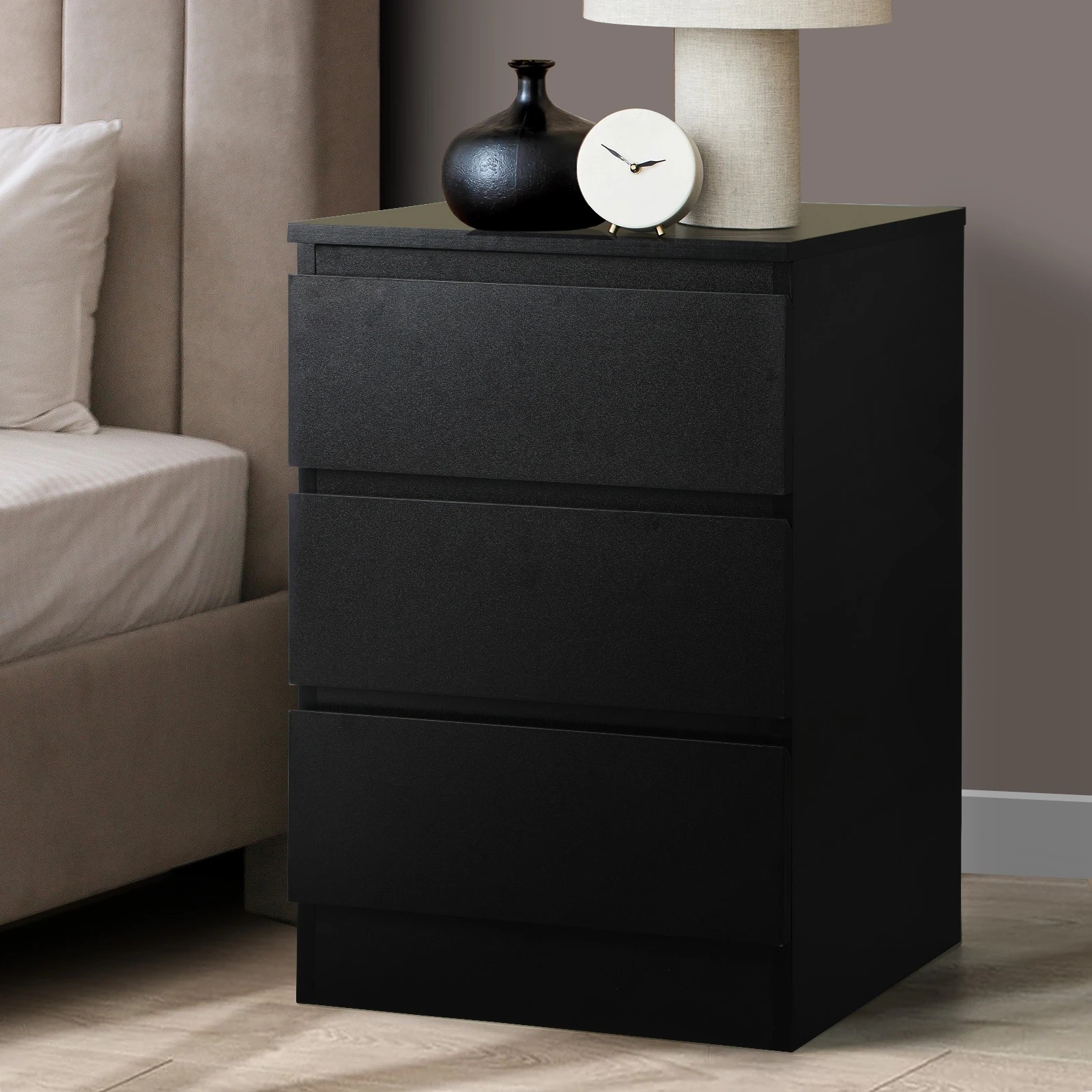 2 Oikiture Bedside Table 3 Drawers Side Tables Storage Cabinet Nightstand
 - Black, 2 of 10