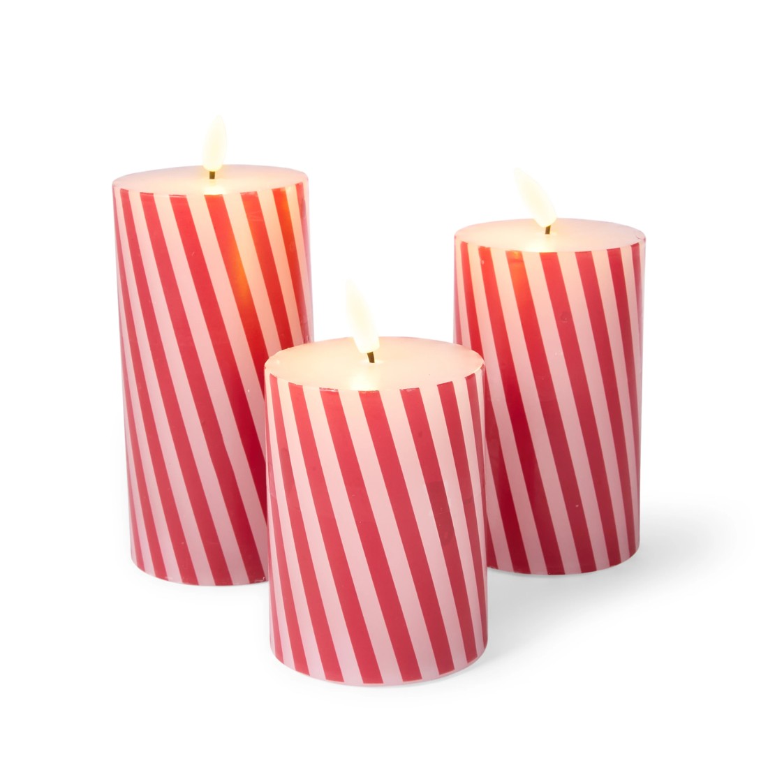3 LED Red and White Stripe Candle Set, 3 of 9