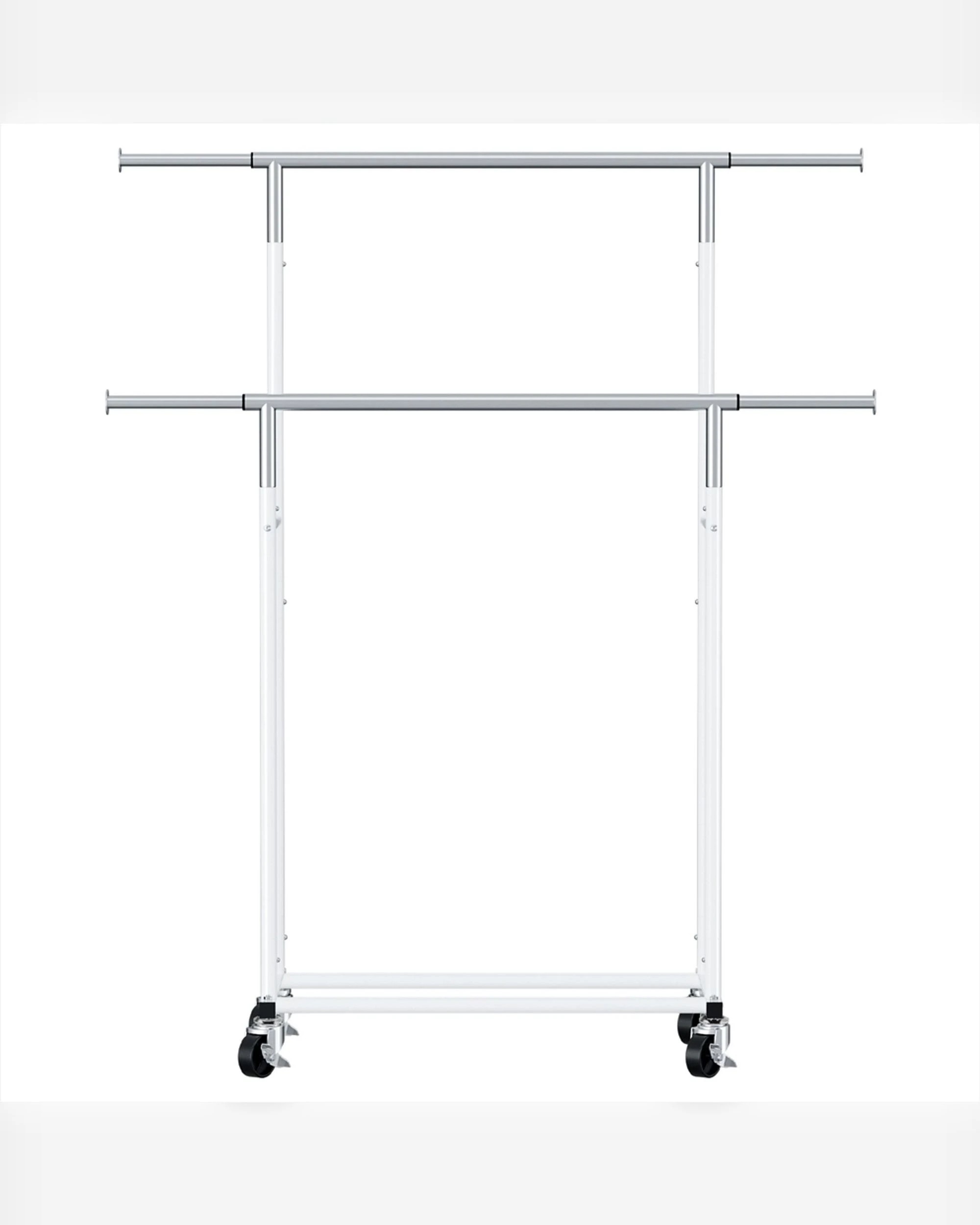 3 Artiss Clothes Rack Double Rod Airer Rail Coat Stand Adjustable Hanger Garment Rack Portable Heavy Duty Wheels - White, 3 of 7