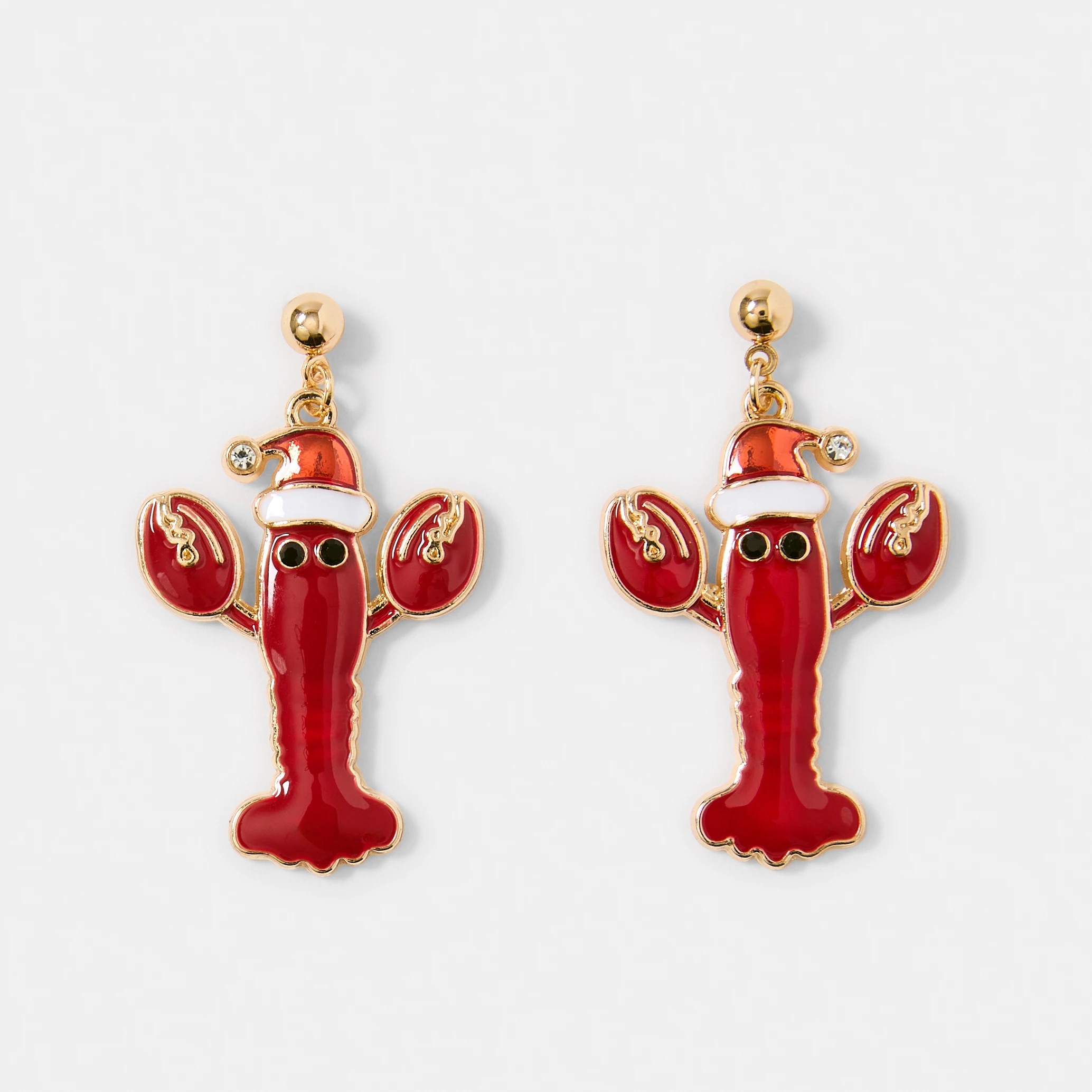 1 Christmas Lobster Earrings - Gold Tone and Red, 1 of 5