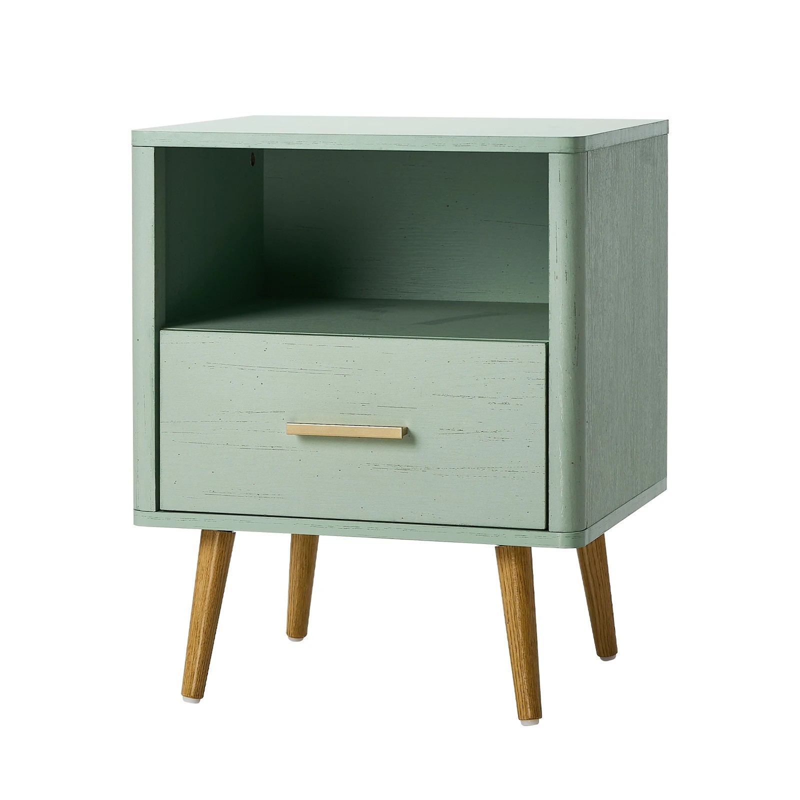 1 Oikiture Bedside Table 1 Drawer Open Shelf Side End Tables Nightstand
 - Green, 1 of 10