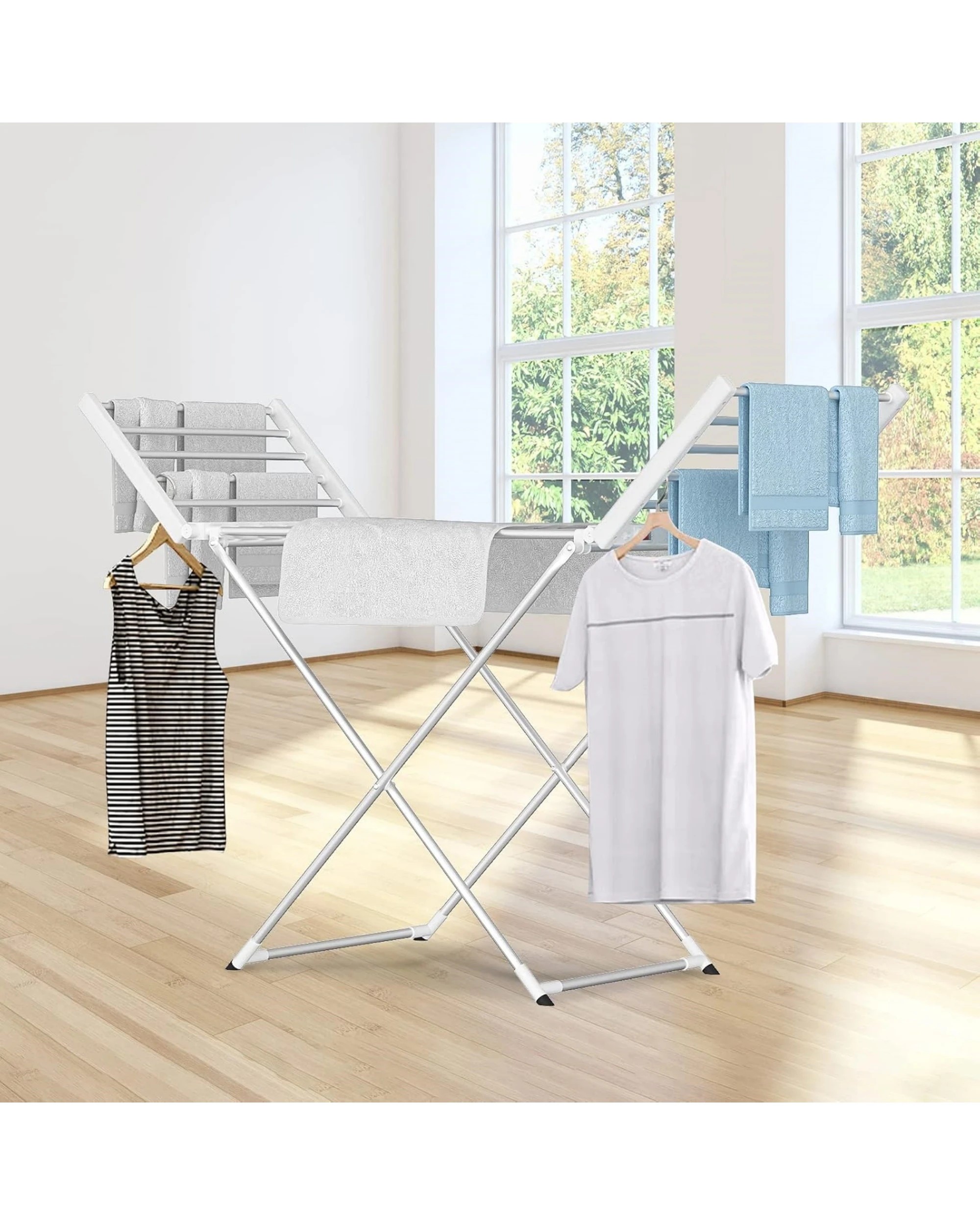 3 Advwin Electric Heated Towel Rack Foldable Standing Drying Rail Clothes Warmer, 3 of 8