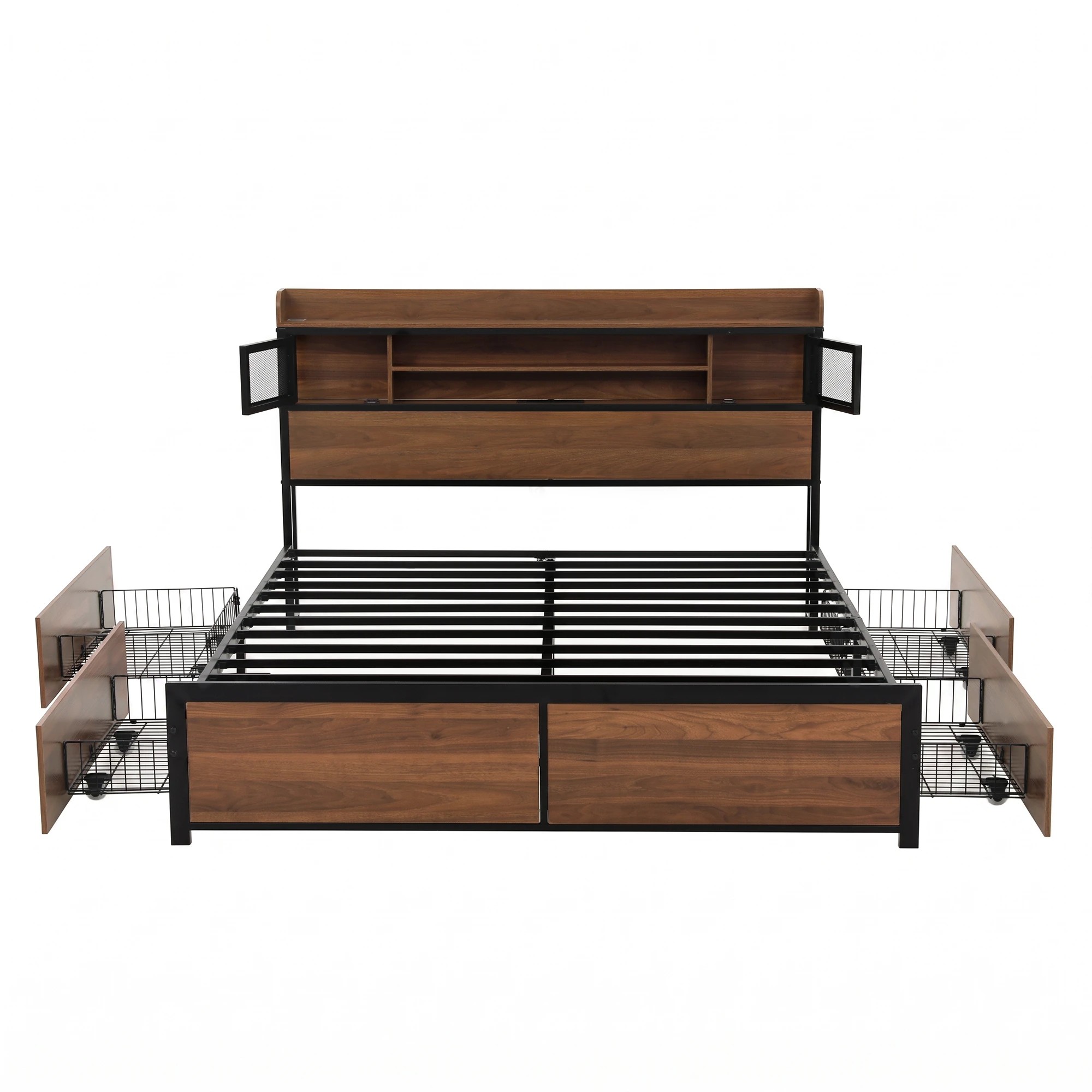 1 Artiss Frame with Charging Station 4 Drawers Storage - Queen Bed - Natural, 1 of 8