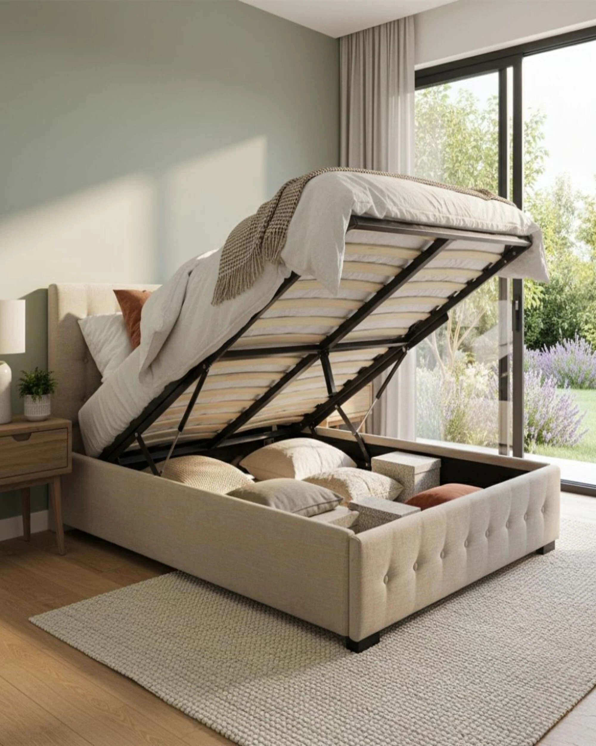 1 Levede Fabric Double Bed Frame - Beige, 1 of 7