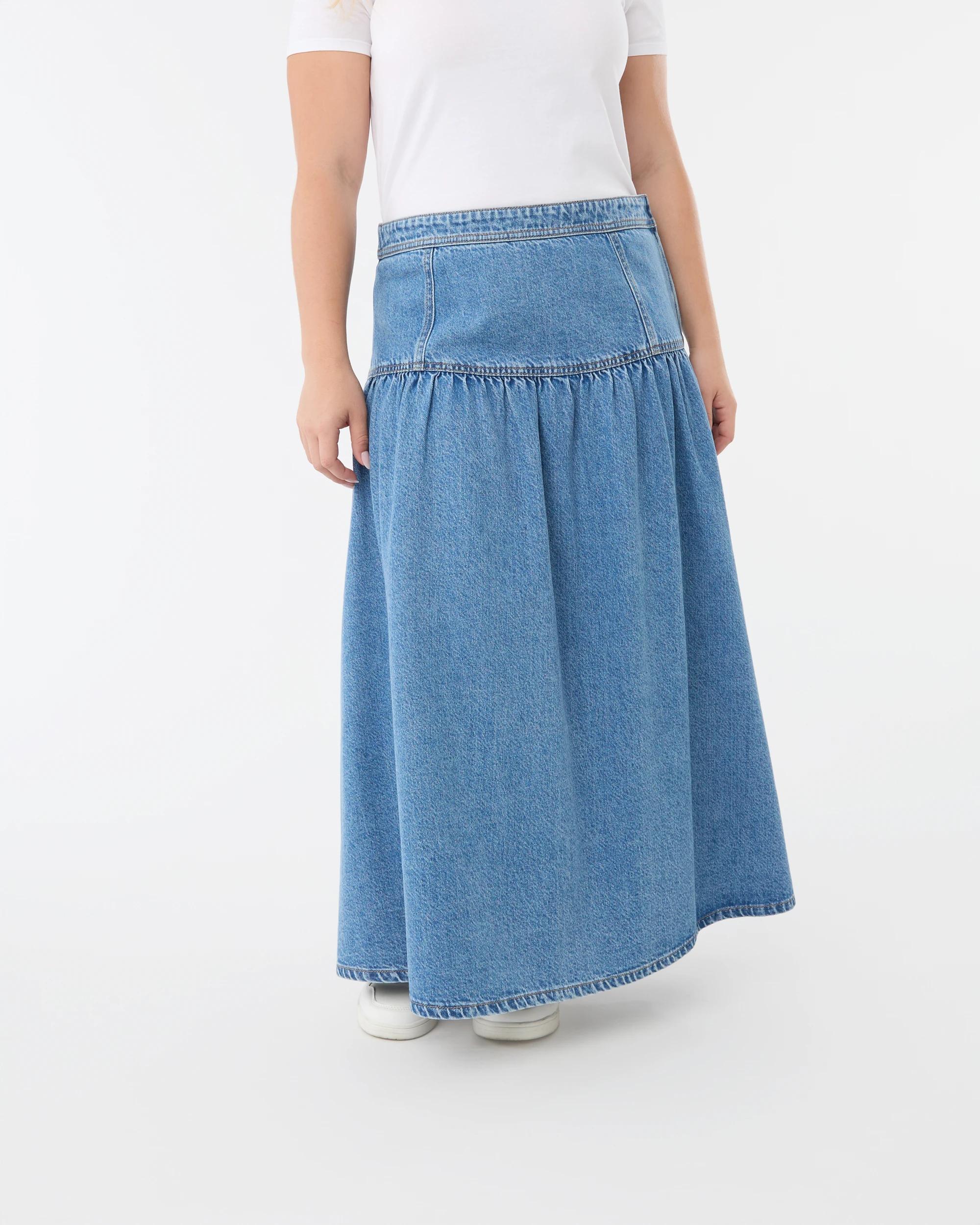 1 Denim Yoke Maxi Skirt Mid Wash, 1 of 5