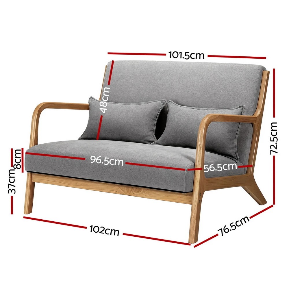 2 Artiss Armchair 2-seater Loveseat Fabric - Grey, 2 of 10