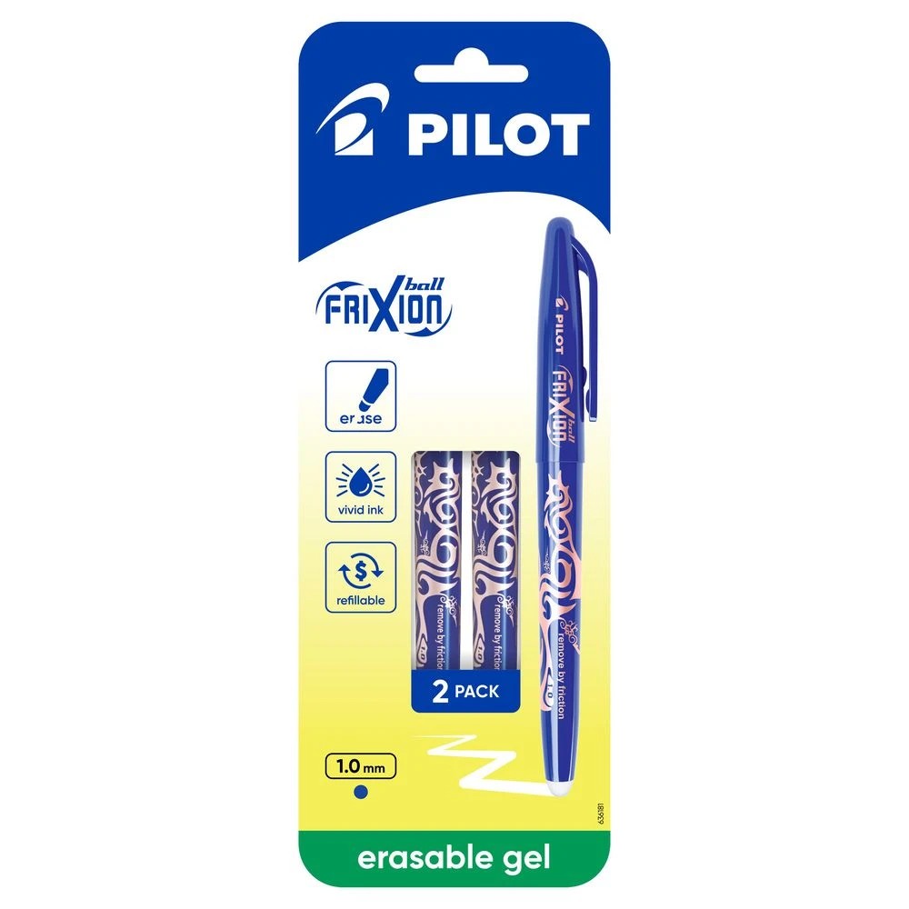 1 PILOT FriXion Ball Erasable Gel Pen 1mm Blue 2 Pack, 1 of 6