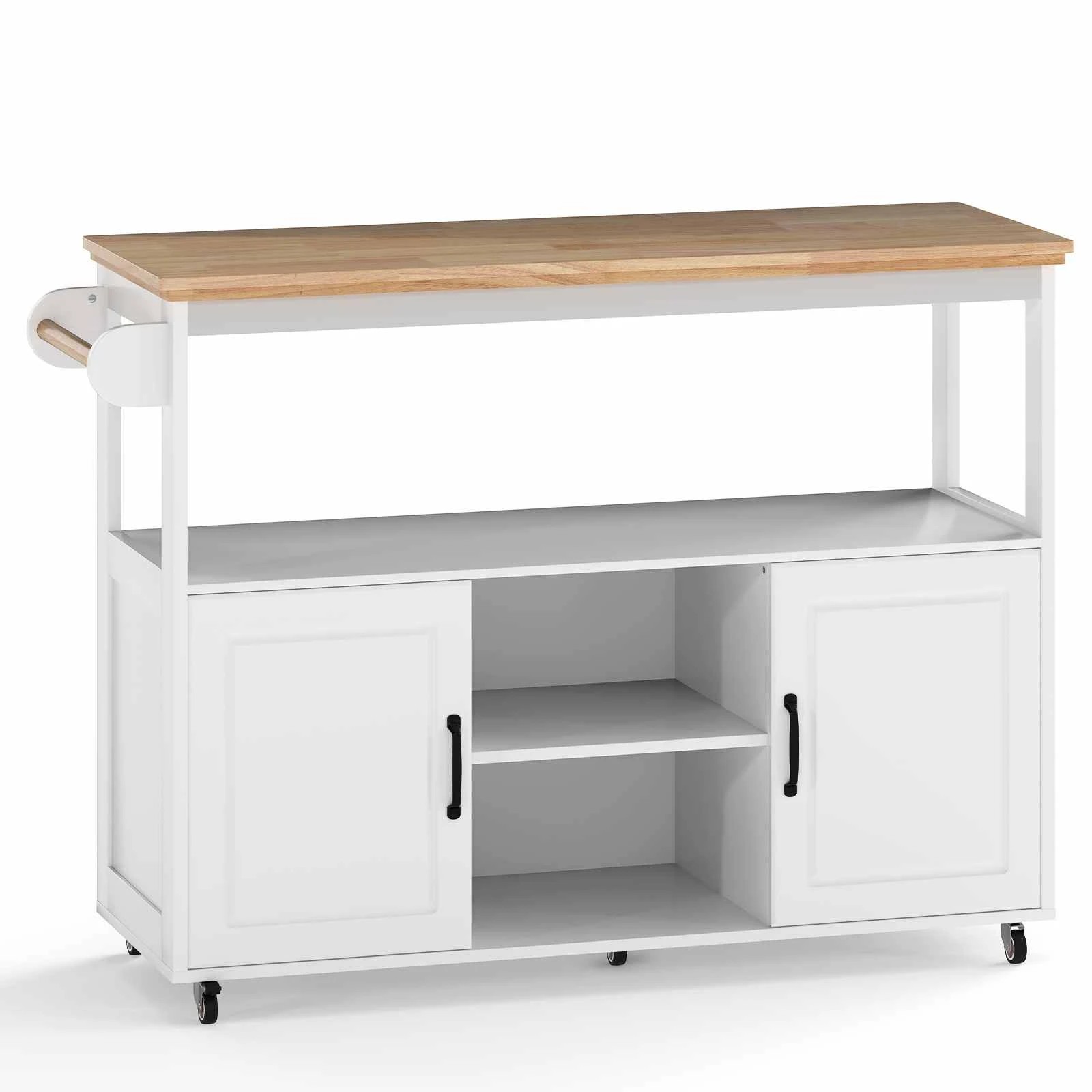 1 Costway Kitchen Island Trolley Buffet Cabinet Rolling Dining Cart - White, 1 of 3