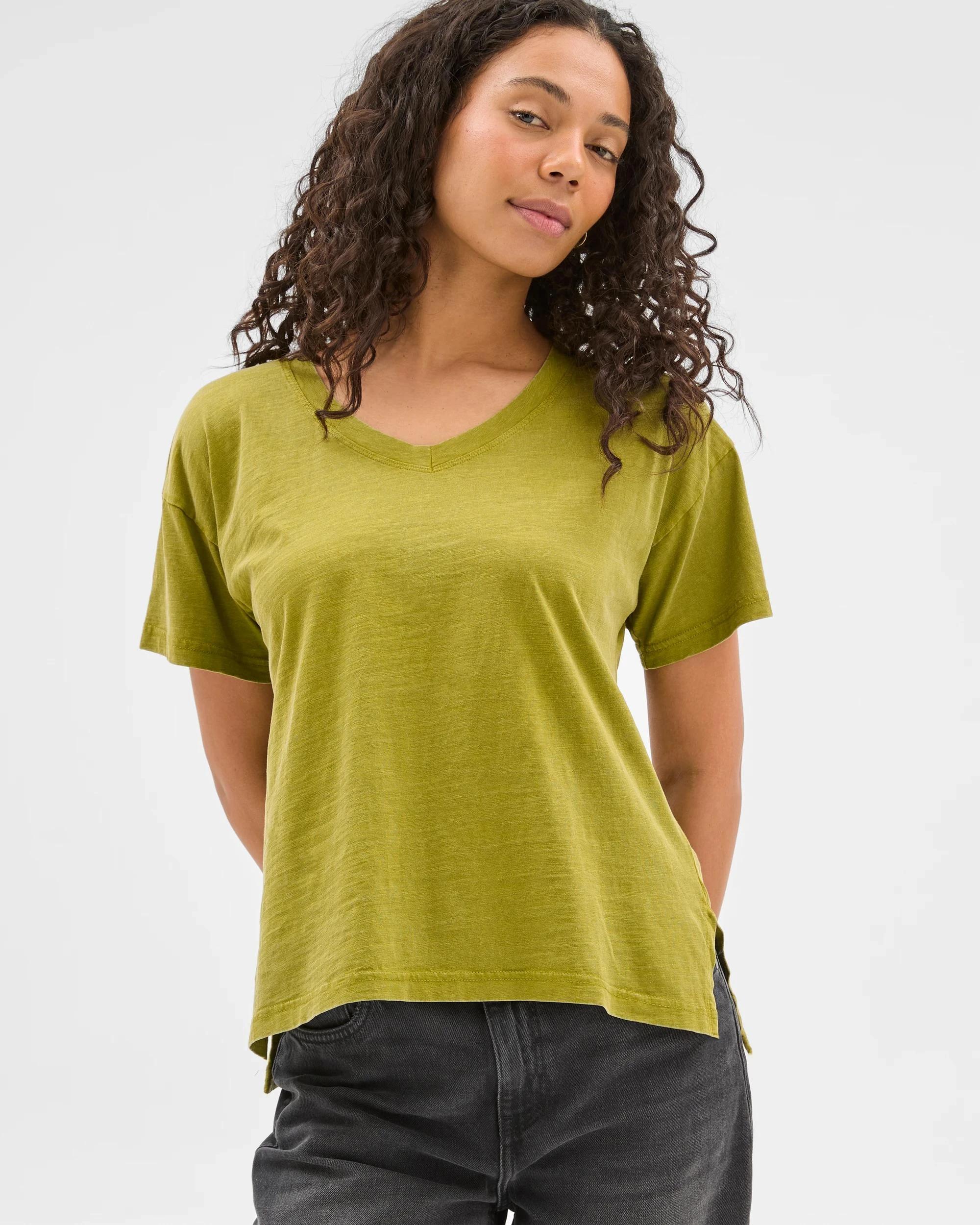 3 Target Australian Cotton Relaxed Slub V-Neck T-Shirt PARROT GREEN, 3 of 6