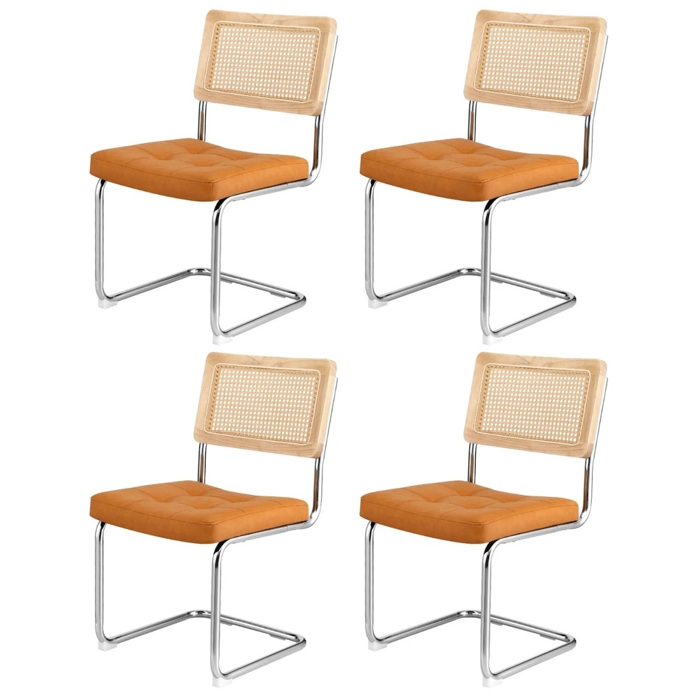 1 Artiss Dining Chairs Set of 4 PU Leather Rattan Cantilever - Multi, 1 of 6