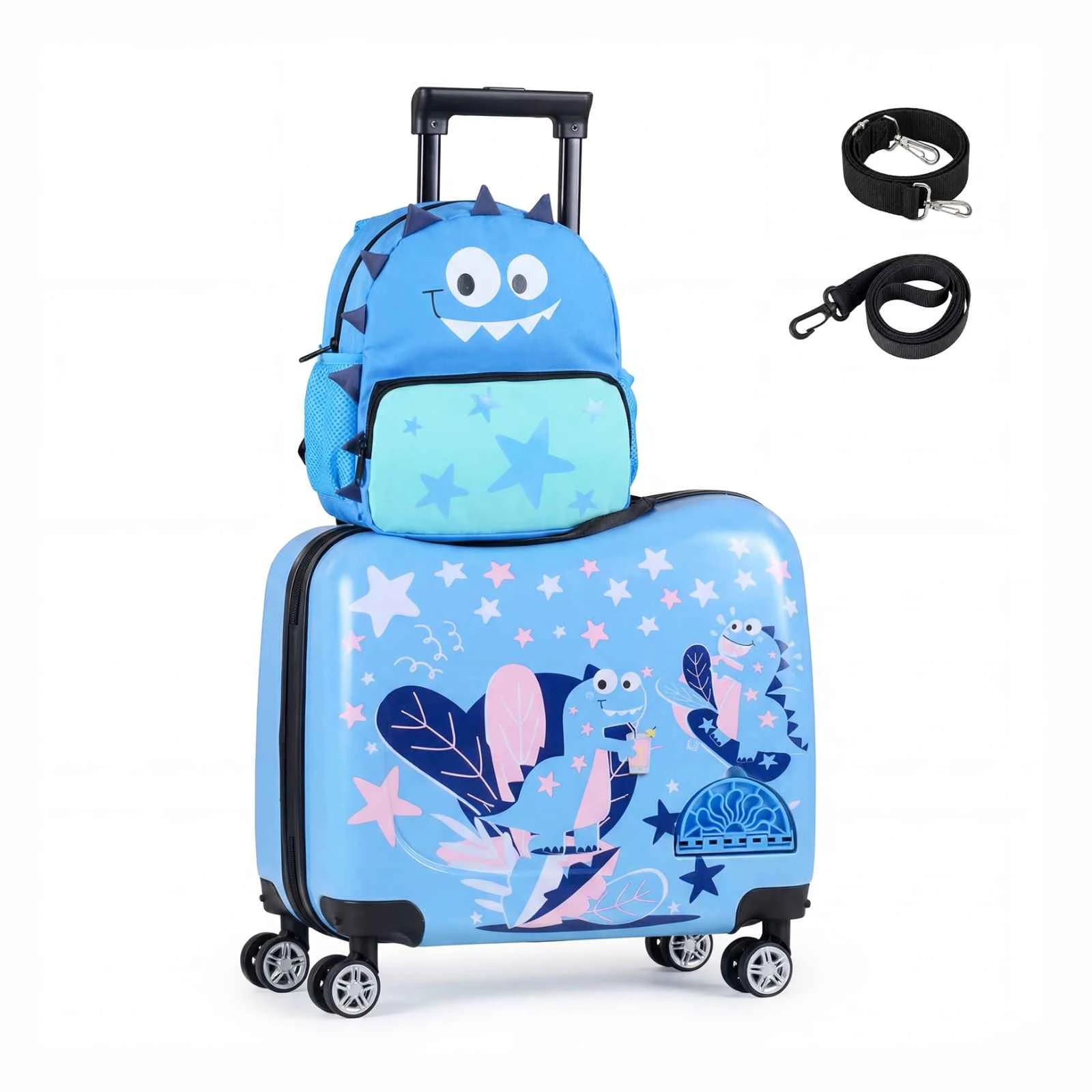 1 Costway 2PC Ride-on Luggage Set 50+30cm Backpack Travel Suitcase - Blue, 1 of 1