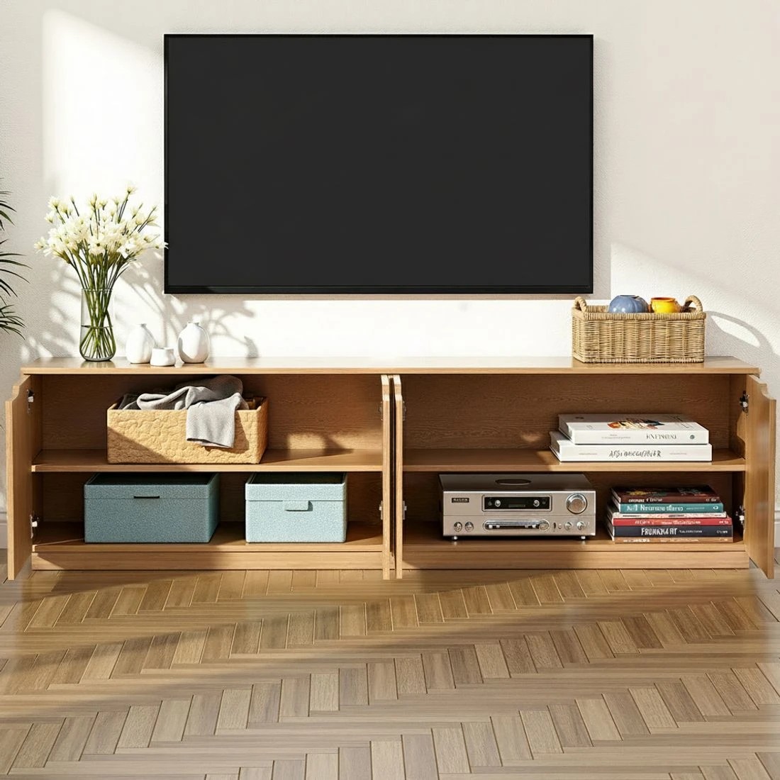 6 Artiss TV Unit Entertainment Unit Storage Cabinet 180cm Pine - Brown, 6 of 8