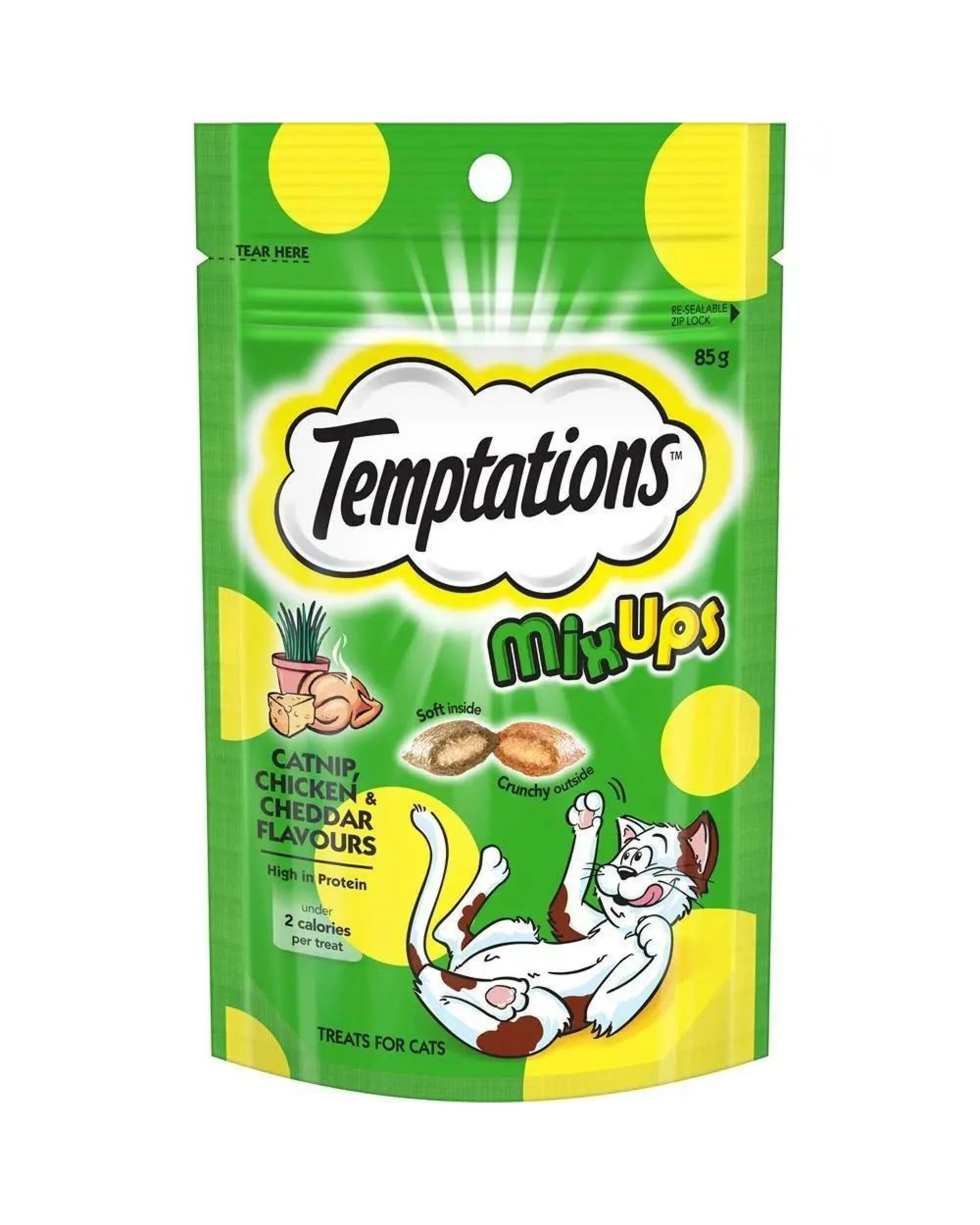 1 Temptations Mix Ups Cat Nip, Chicken & Cheddar Cat Treats 85g 6pk, 1 of 1