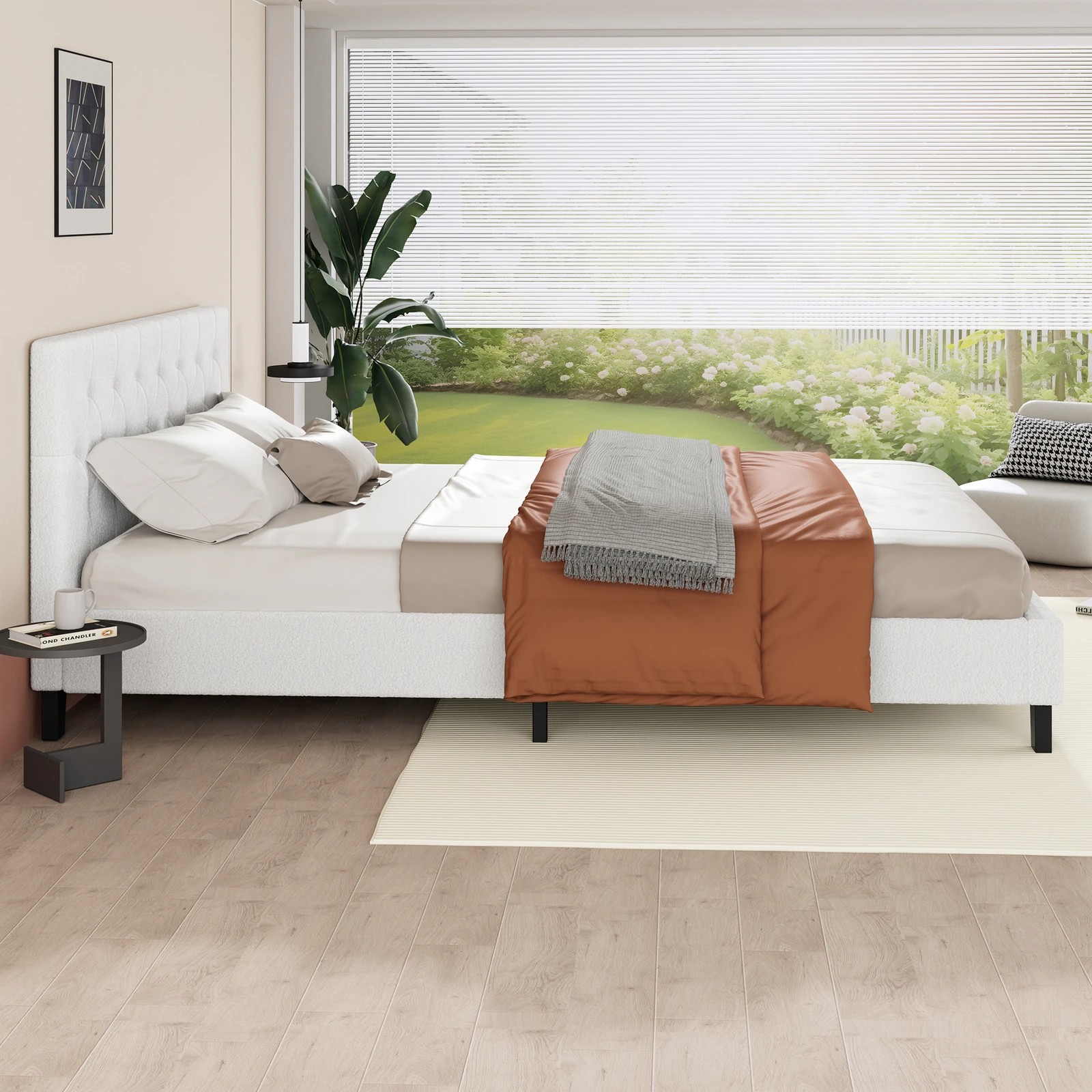 5 Alfordson Bed Frame King Size Wooden Base Platform Boucle Madelyn - White, 5 of 10