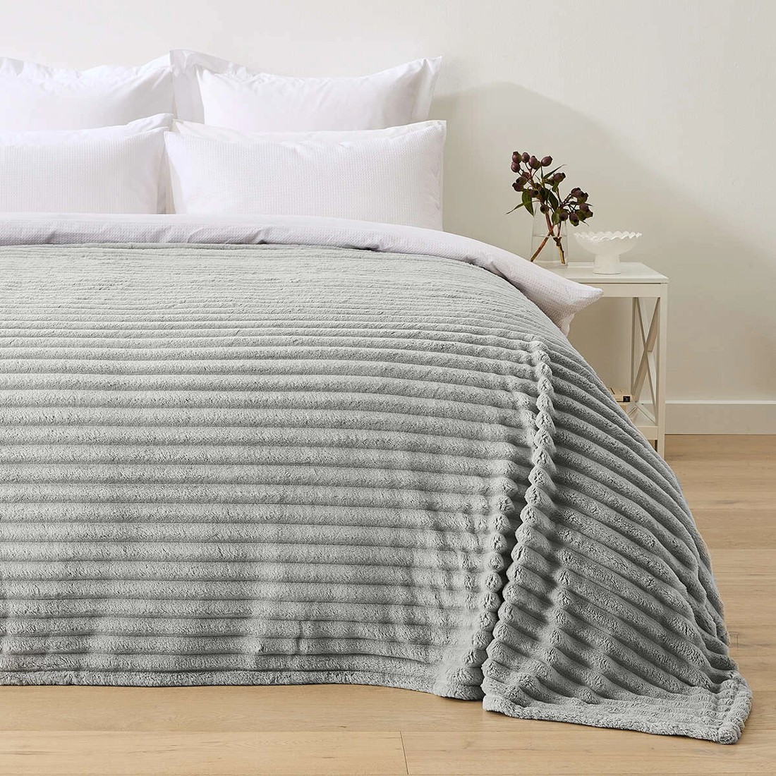 2 Plush Ribbed Blanket - Queen/King Bed, Grey, 2 of 6