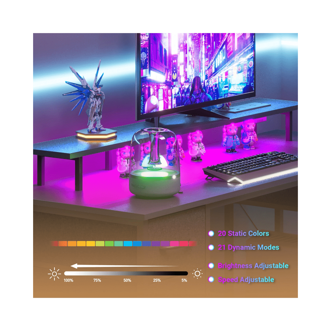 3 Advwin 137cm Black Computer Desk With Led Lights Power Outlets Gaming Desk, 3 of 9