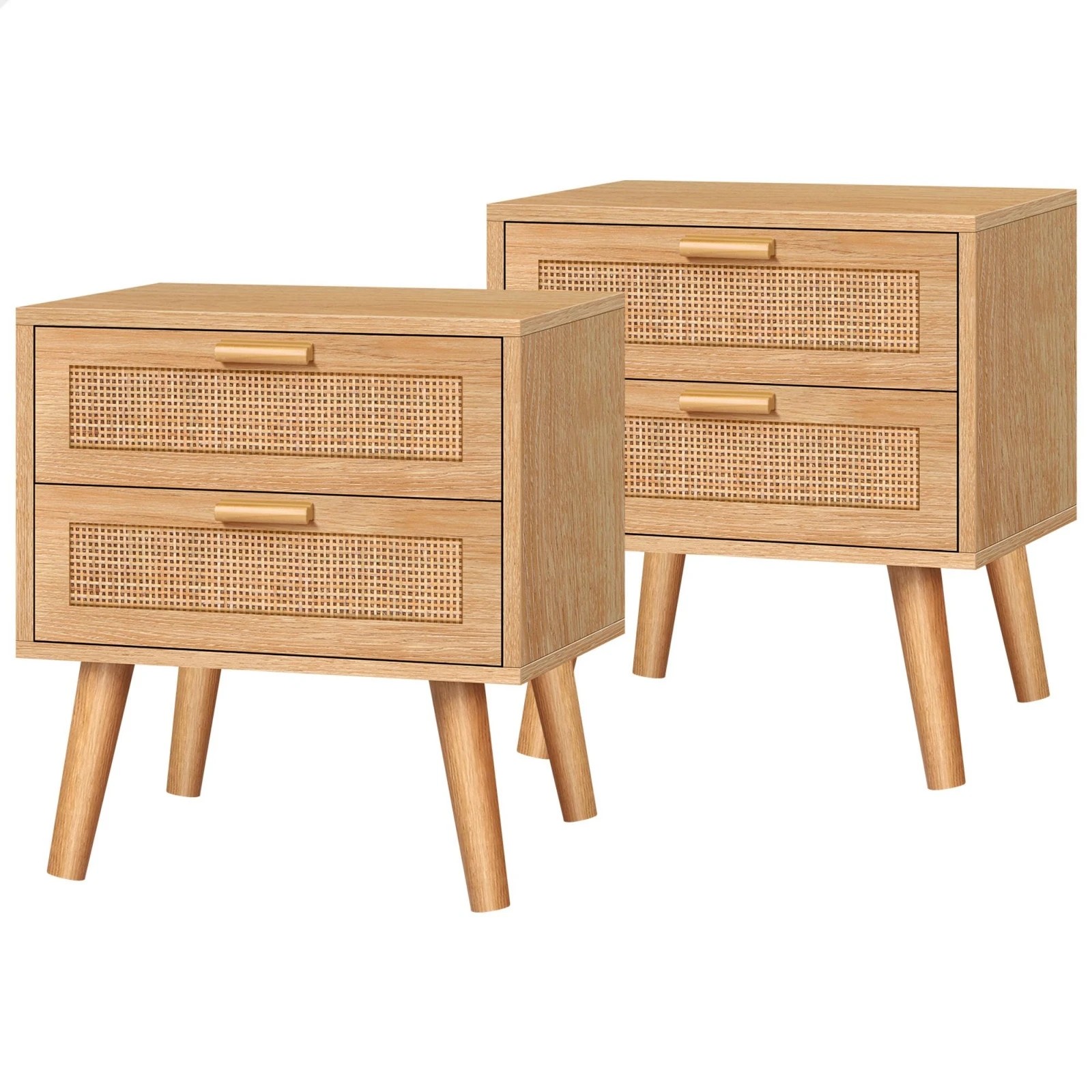 1 Alfordson 2x Bedside Table Nightstand Side Cabinet Rattan - Oak, 1 of 10