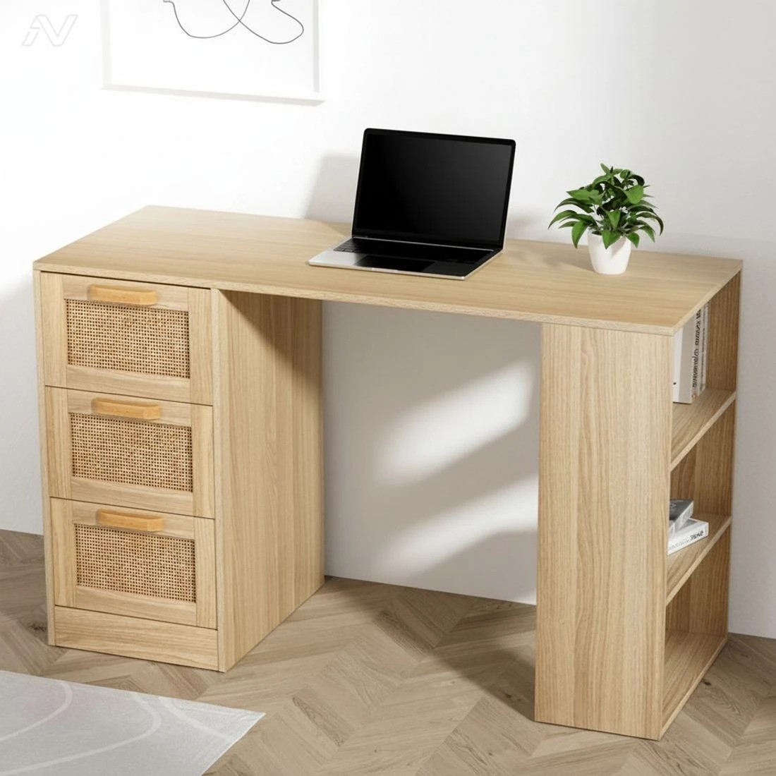 7 Artiss Computer Desk Drawer Shelf Cabinet Oak 120CM - Natural, 7 of 7