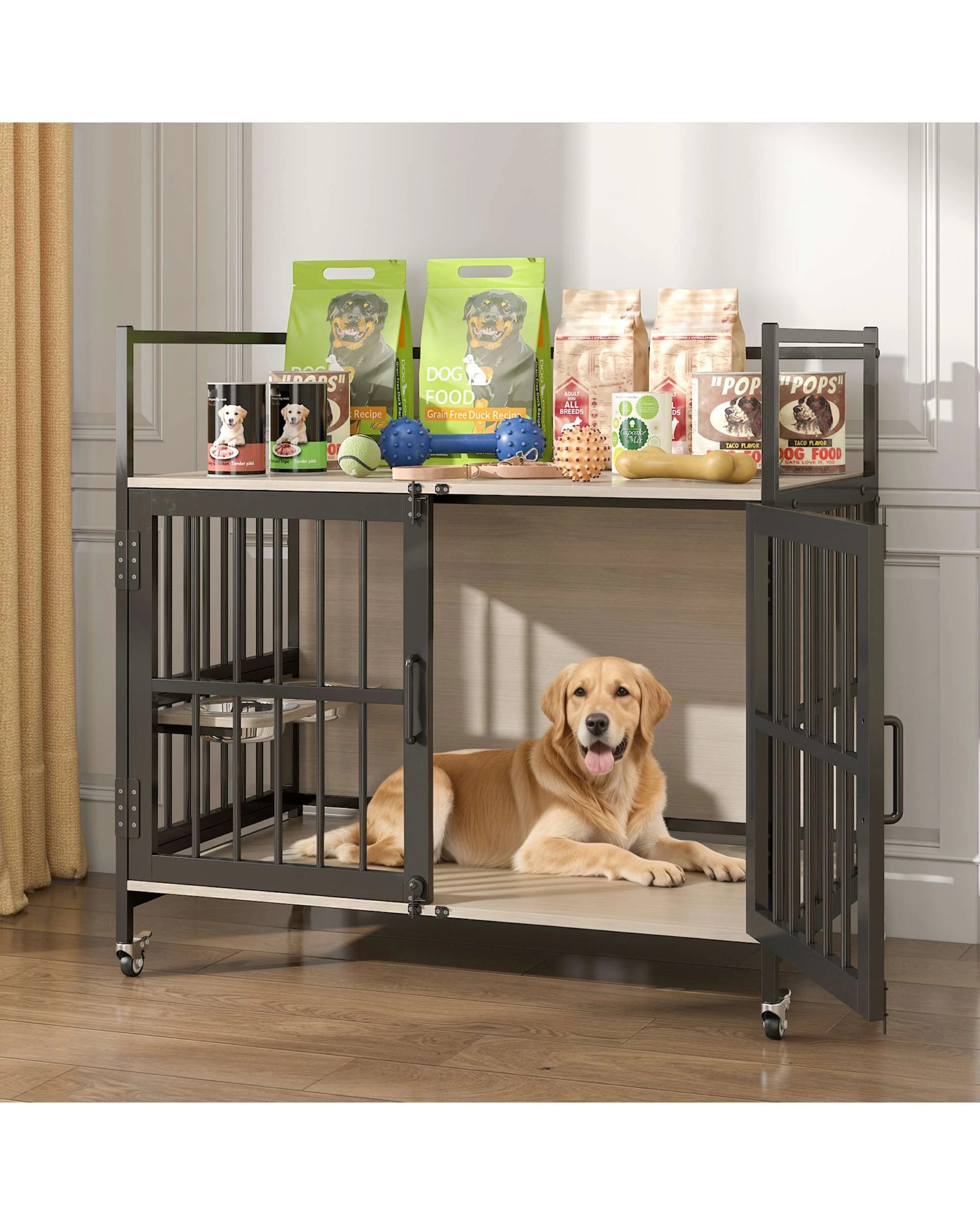 2 Advwin Dog Crate Furniture with 2 Bowls Heavy Duty Dog Kennel, 2 of 7
