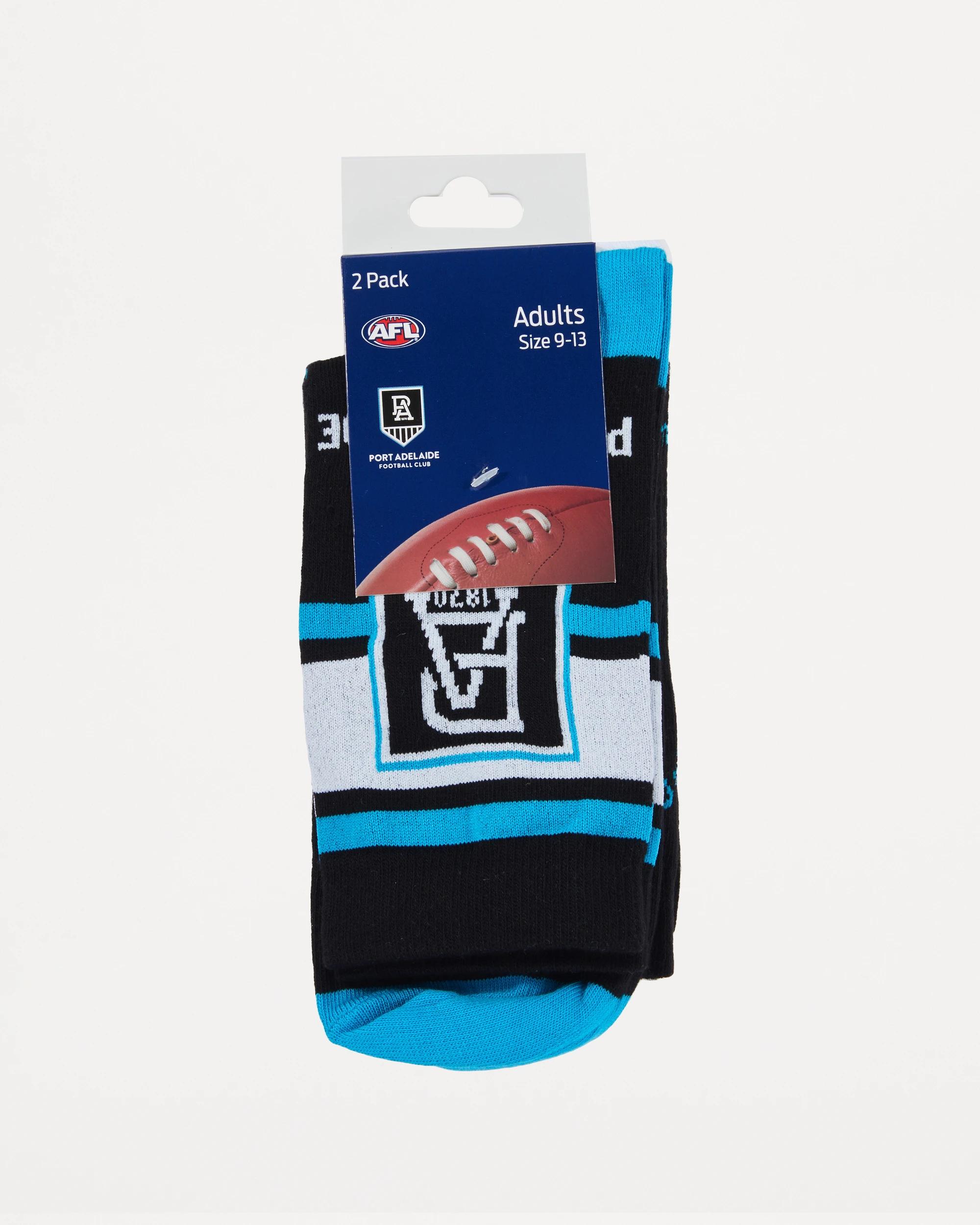 3 2 Pack Official AFL Adult Sock Set BLACK PORT ADEL, 3 of 3