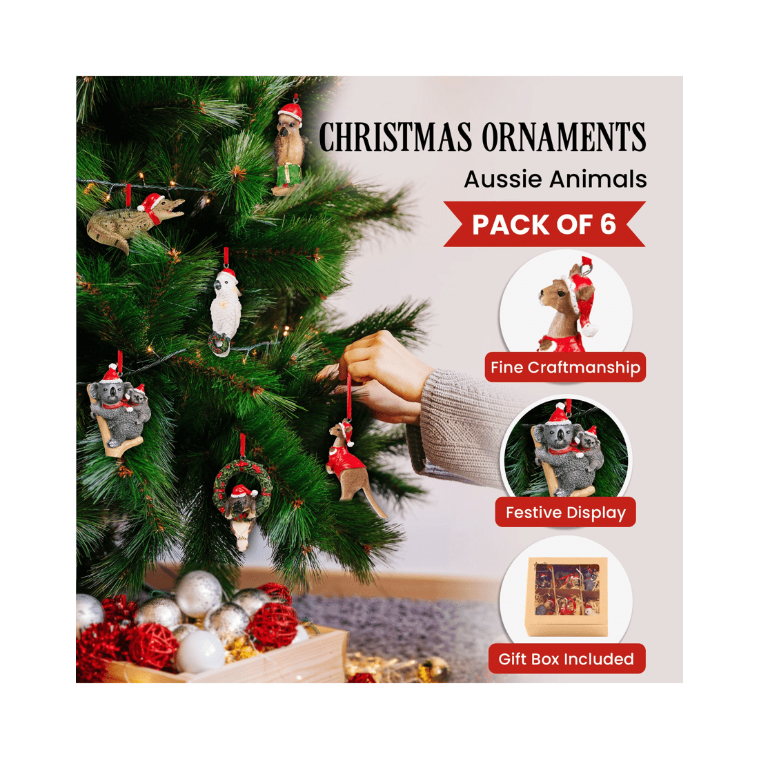 3 Christabelle Christmas Aussie Animals Pack Of 6 Baubles Metal Steel Art Decoration Gift Pack, 3 of 9