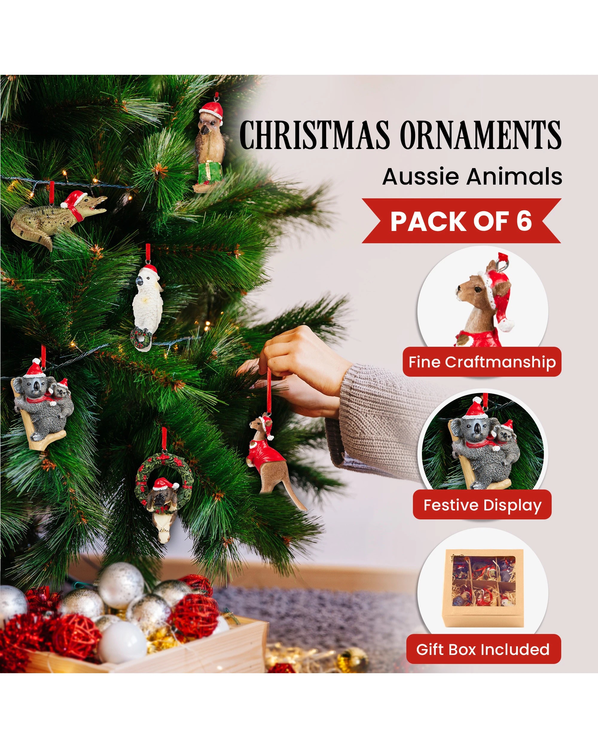3 Christabelle Christmas Aussie Animals Pack Of 6 Baubles Metal Steel Art Decoration Gift Pack, 3 of 9