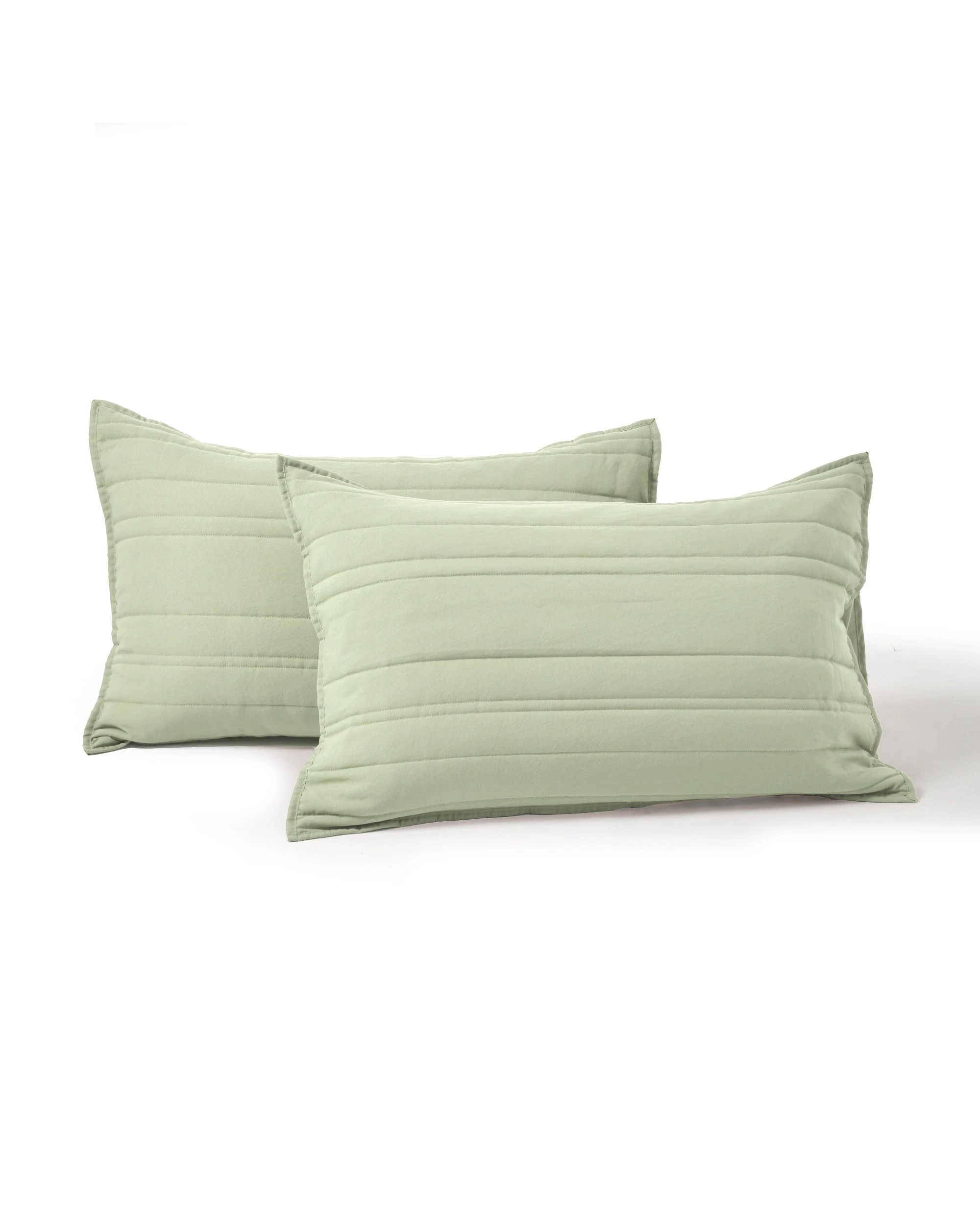 3 Dreamaker Superfine Washed Microfibre Stripe Quilted European Pillowcase Twin Pack - Sage Green, 3 of 6