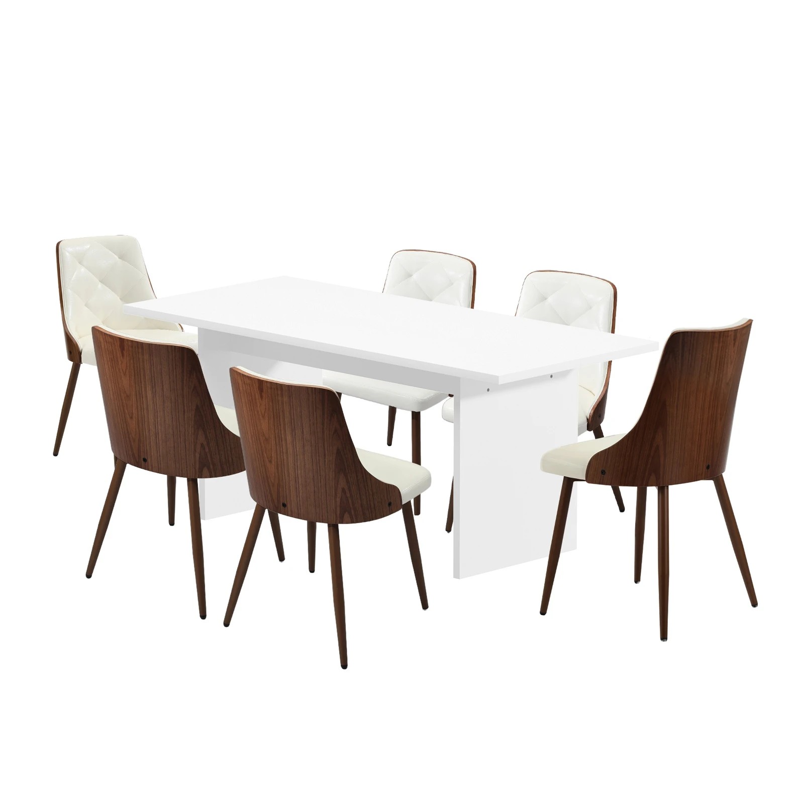 9 Oikiture 6-Seater Rectangular Dining Table and Chairs Wooden Kitchen Dining Set - White, 9 of 10