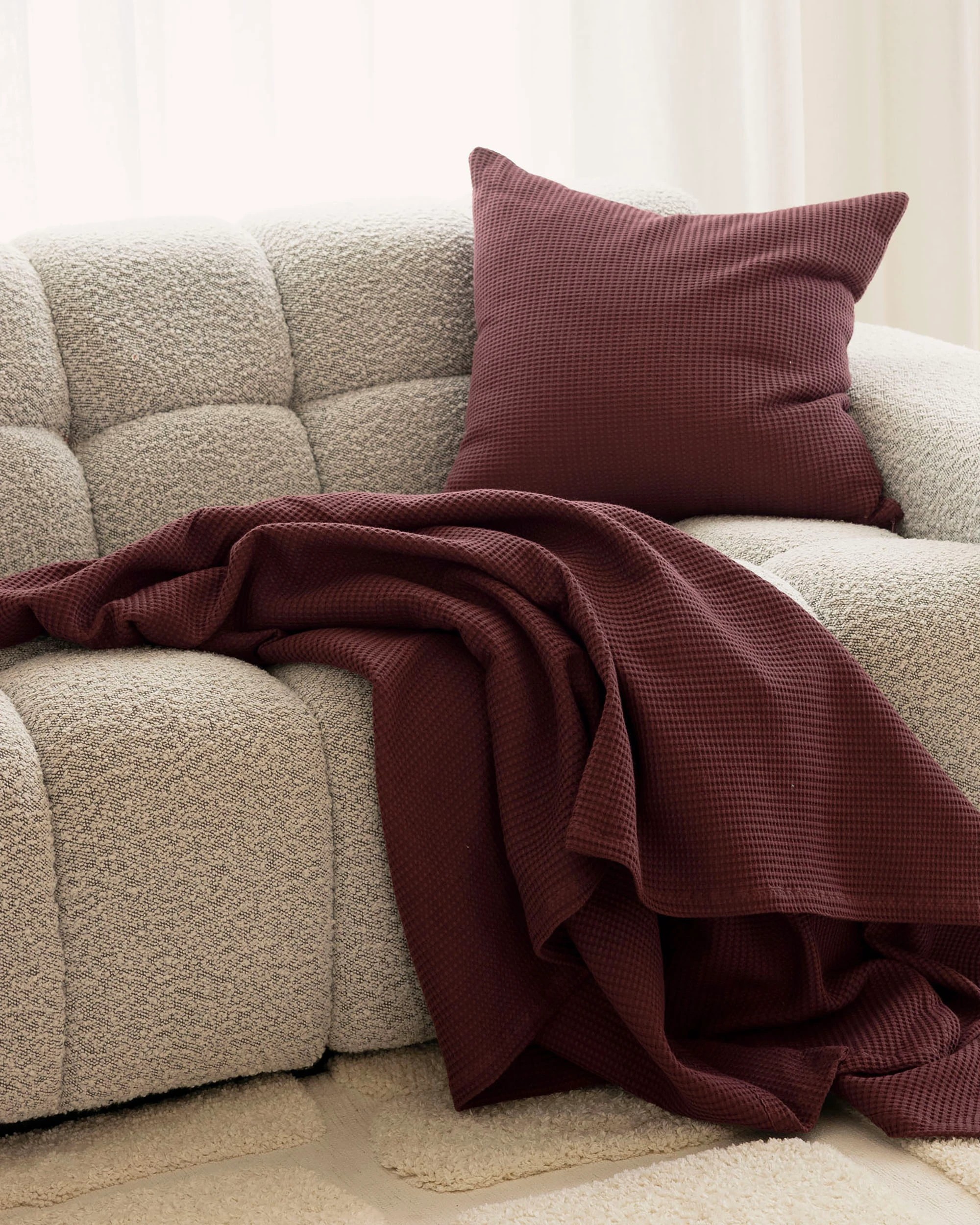1 Bambury Milo Cotton Soft Waffle Textured Throw Sangria - Red, 1 of 4