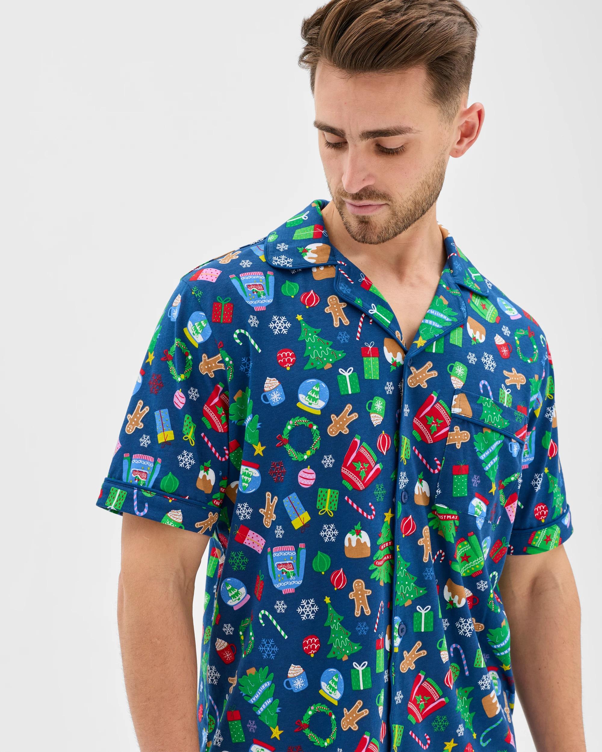 6 Maxx Australian Cotton Short Sleeve Top & Shorts Christmas Pyjama Set BLUE CHRISTMAS MULTI ICON, 6 of 7