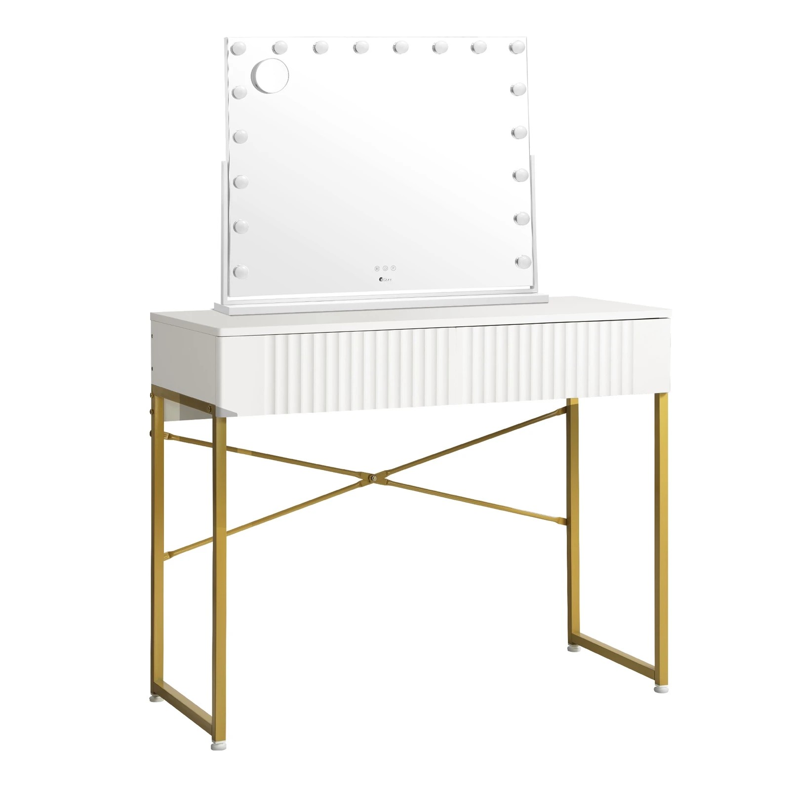 8 Oikiture Dressing Table Bluetooth Hollywood Rotatable Makeup Mirror Vanity Desk - White, 8 of 9