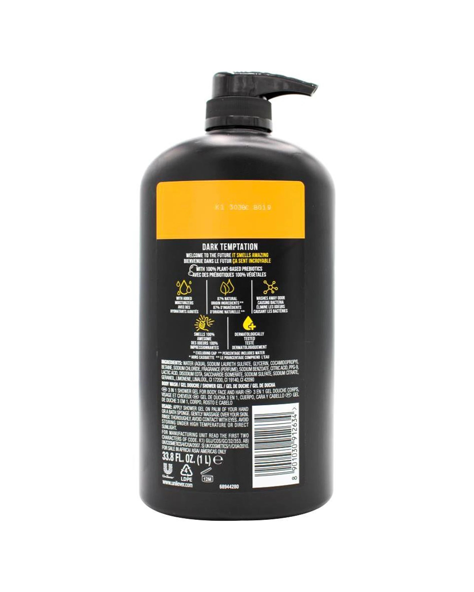3 Axe Dark Temptation 6PK 3-in-1 Body Face Hair Wash 1L Dark Chocolate Scent - Black, 3 of 4
