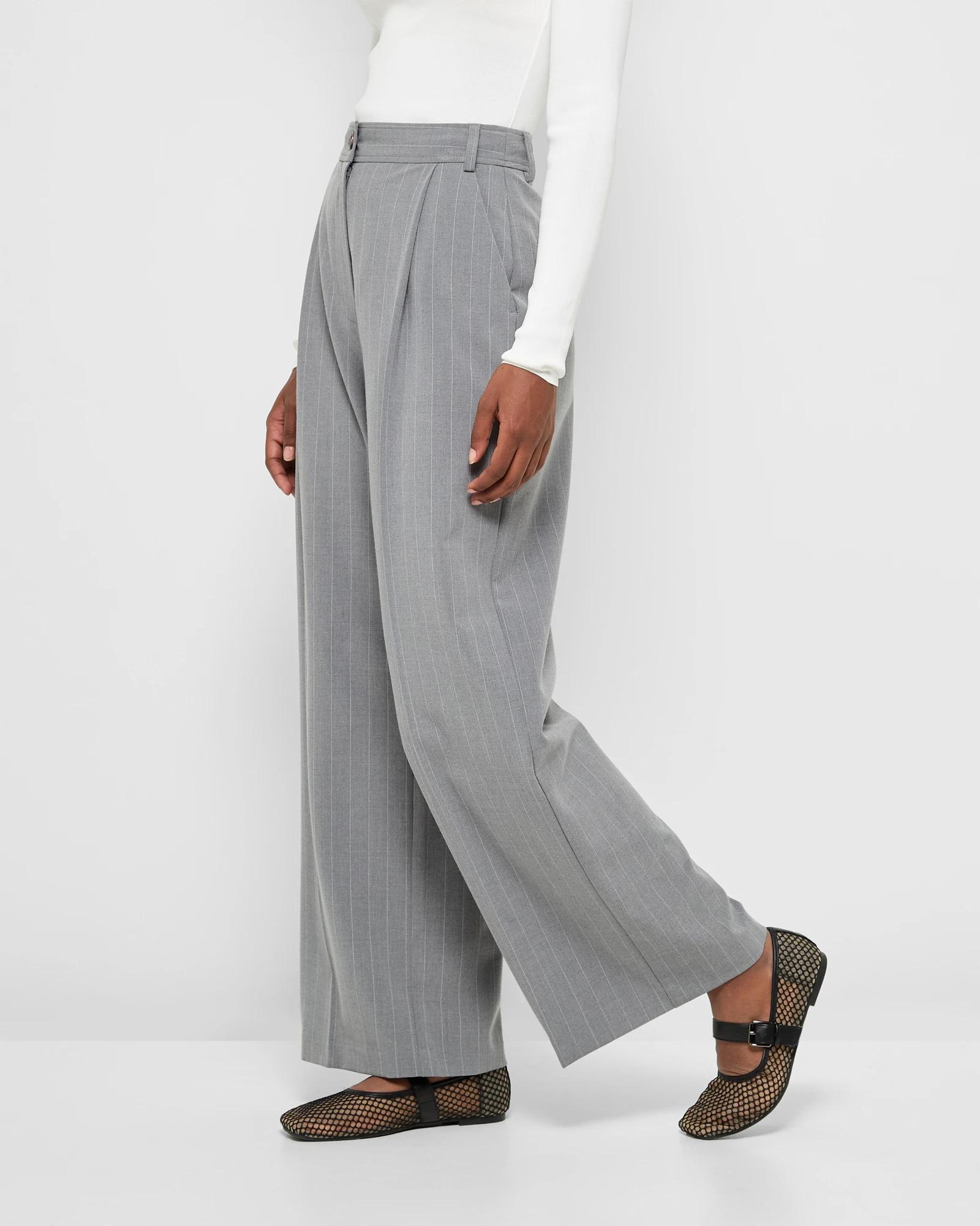 3 Target Petites Tailored Wide Leg Pants GREY PINSTRIPE, 3 of 5