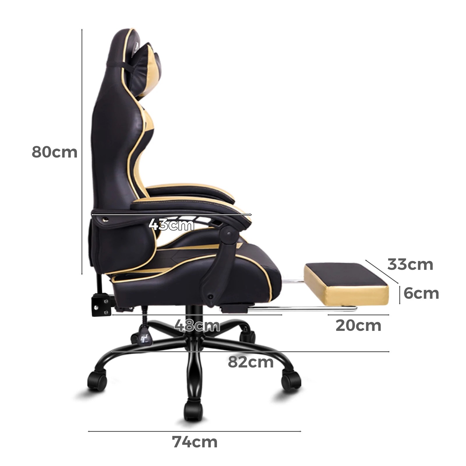 4 Alfordson Gaming Chair Office Massage Computer Racing Seat PU Leather - Gold, 4 of 10