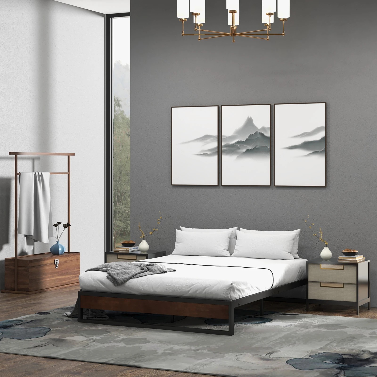 1 Milano Décor Sorrento Metal Wood Bed Frame Mattress Base Platform Modern - Black, 1 of 10