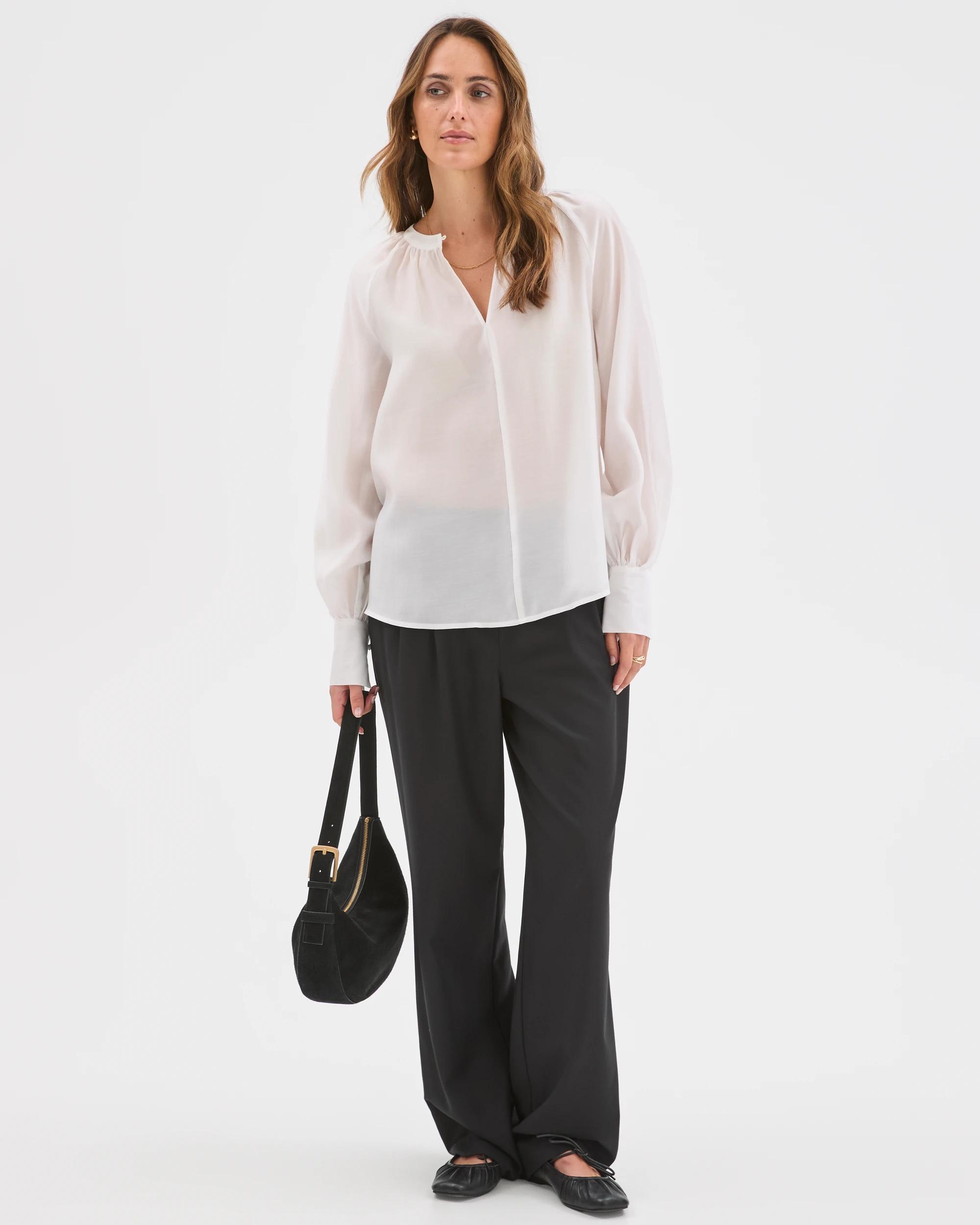 1 Preview Long Sleeve Tie Cuff Detail Blouse CLOUD DANCER, 1 of 6