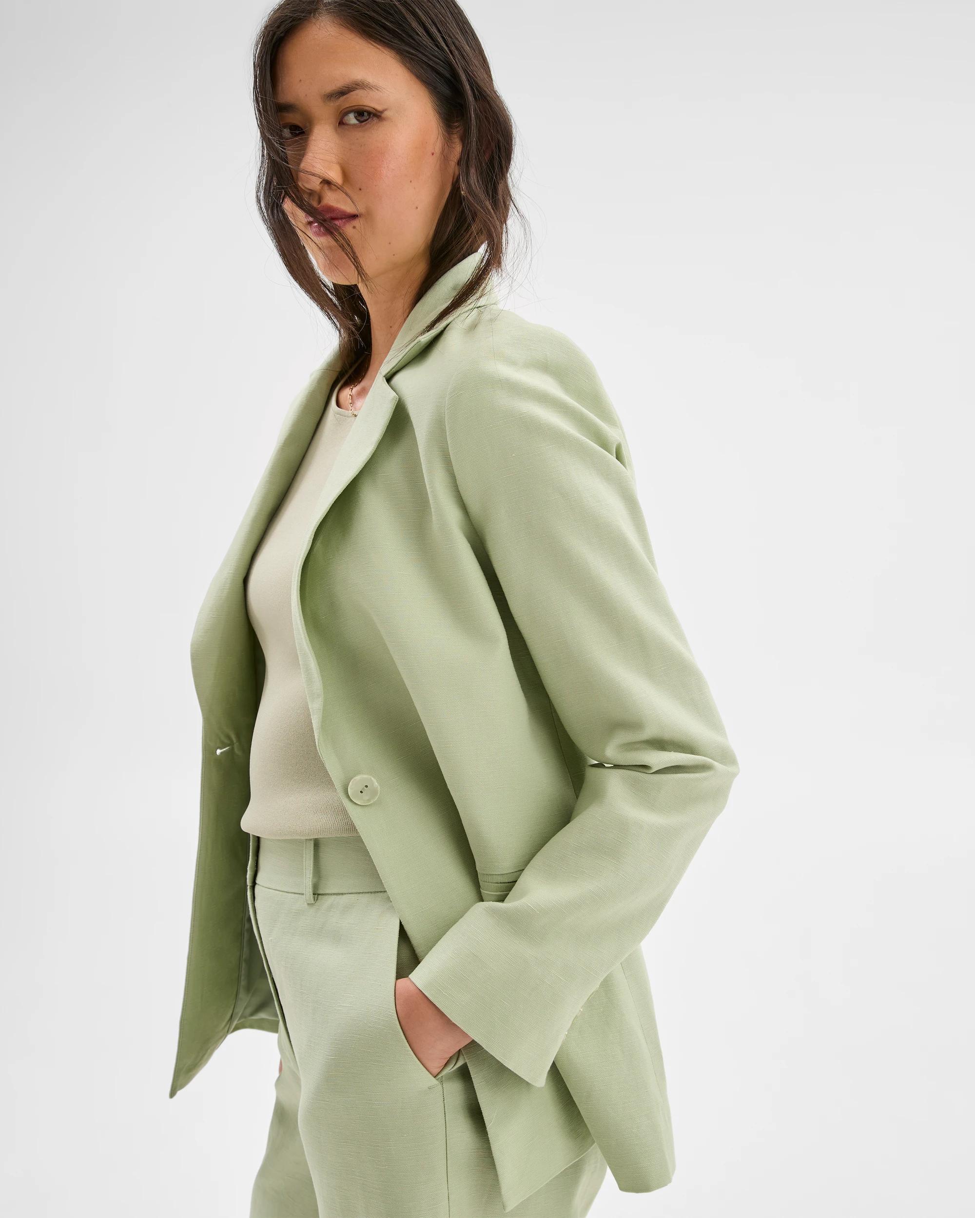 3 Linen Blend Single Breasted Blazer - Preview DESERT SAGE, 3 of 8