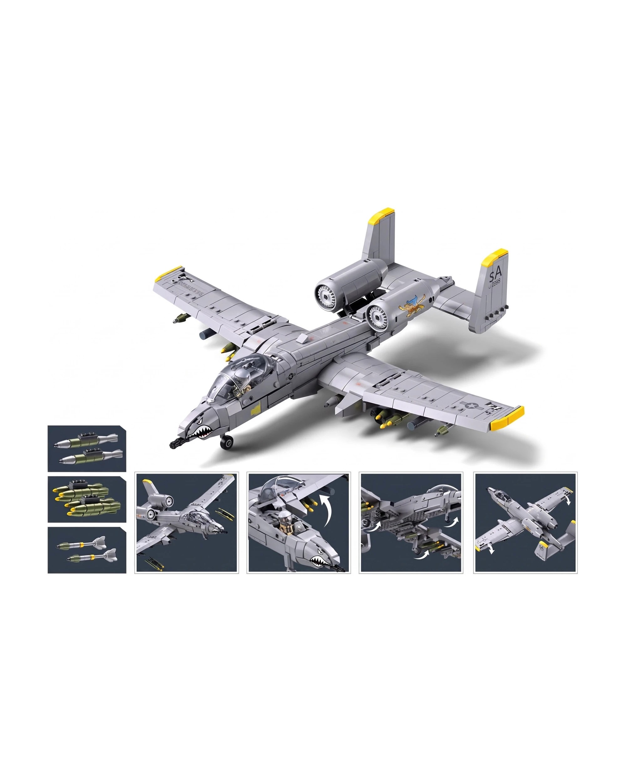 Sluban B1362 Model Kit 1:44 A10 Warthog Thunderbolt Attack Jet Fighter ...
