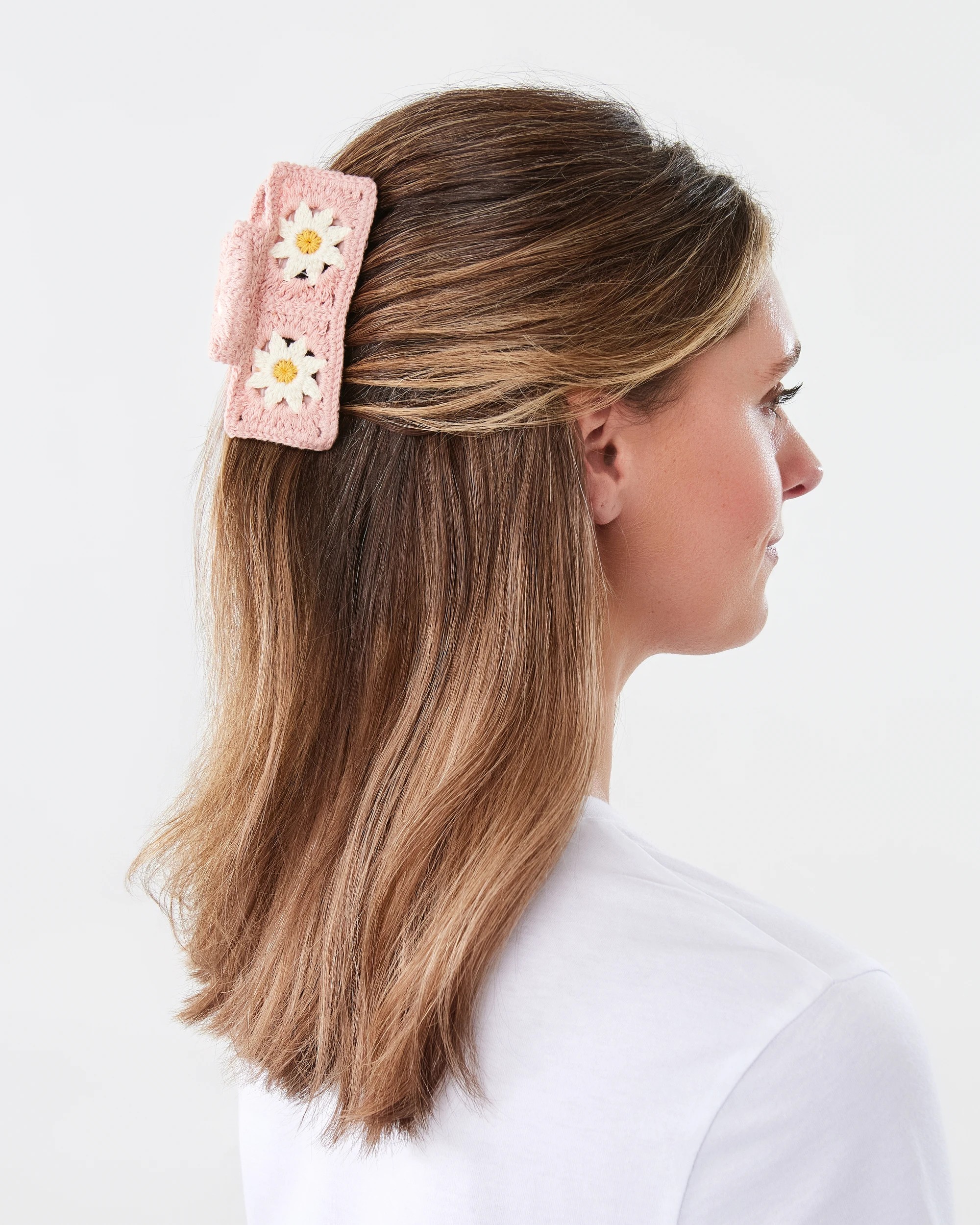 3 Pink Flower Crochet Claw Hair Clip, 3 of 4