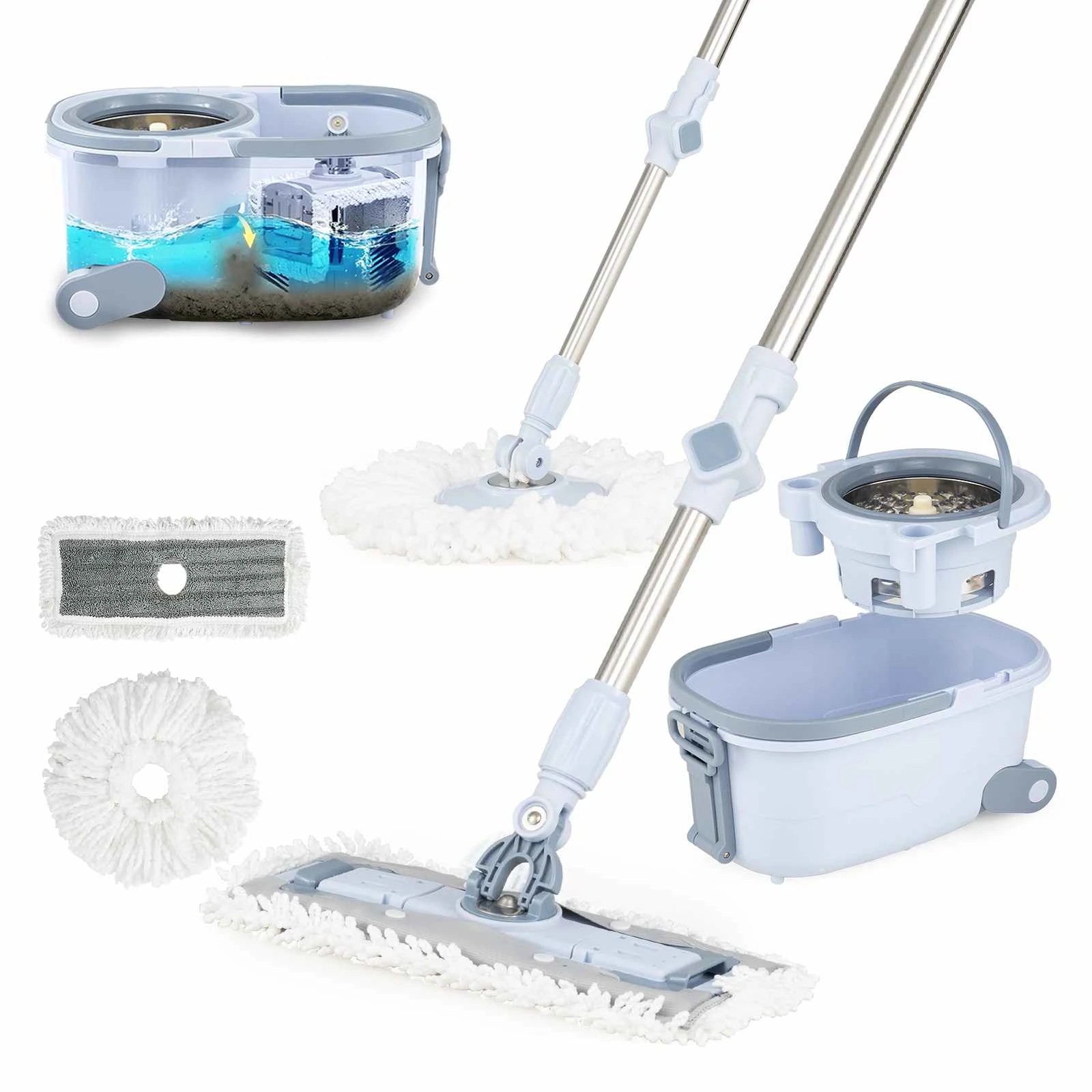 1 Costway Dual Tank Mop & Bucket Set 360 Degree Deep Cleaning Mops - Blue, 1 of 1