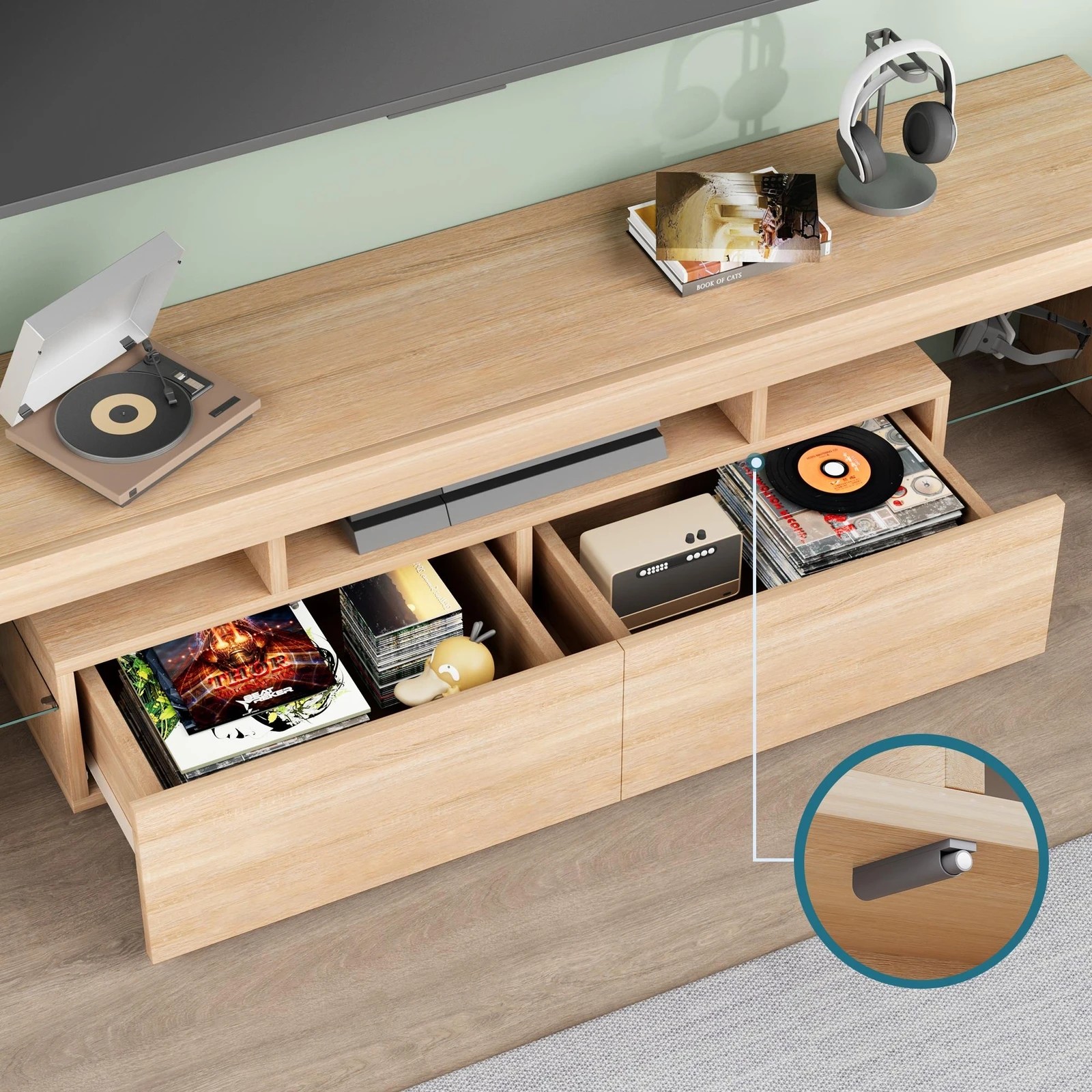 8 Alfordson Entertainment Unit 160cm TV Stand LED Light Storage Drawer - Oak, 8 of 10