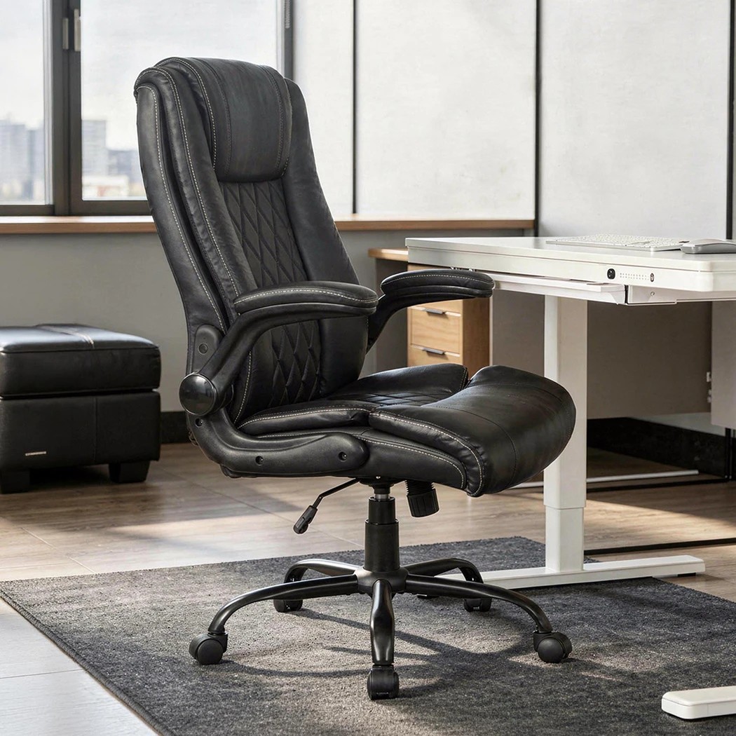 6 Levede Executive Office Chair with Flip-up Armrests,PU Leather,Black, 6 of 7