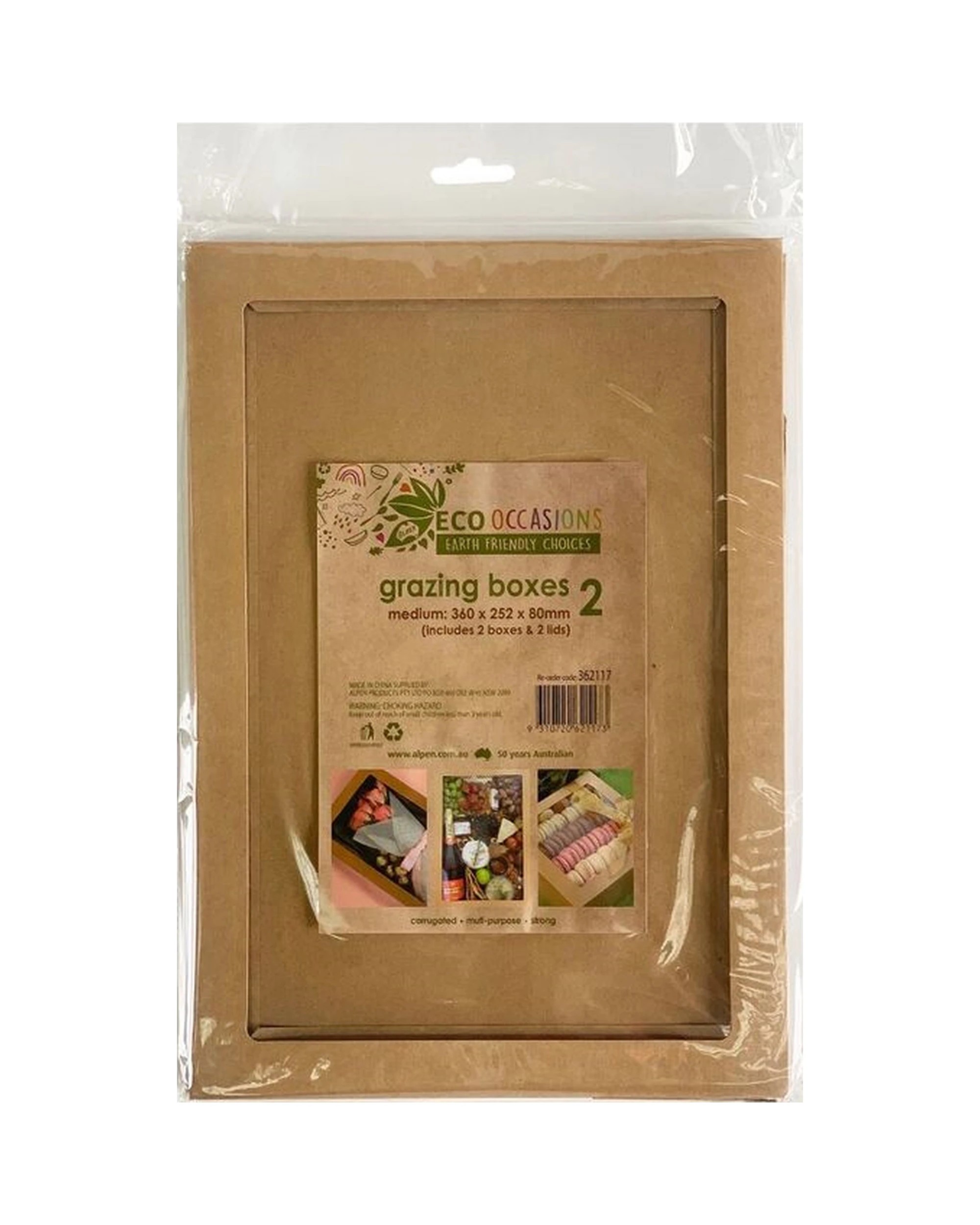 4 Alpen Eco Kraft Grazing Boxes with Lids 36cm x 25.2cm x 8cm Pack of 2 - Brown, 4 of 4