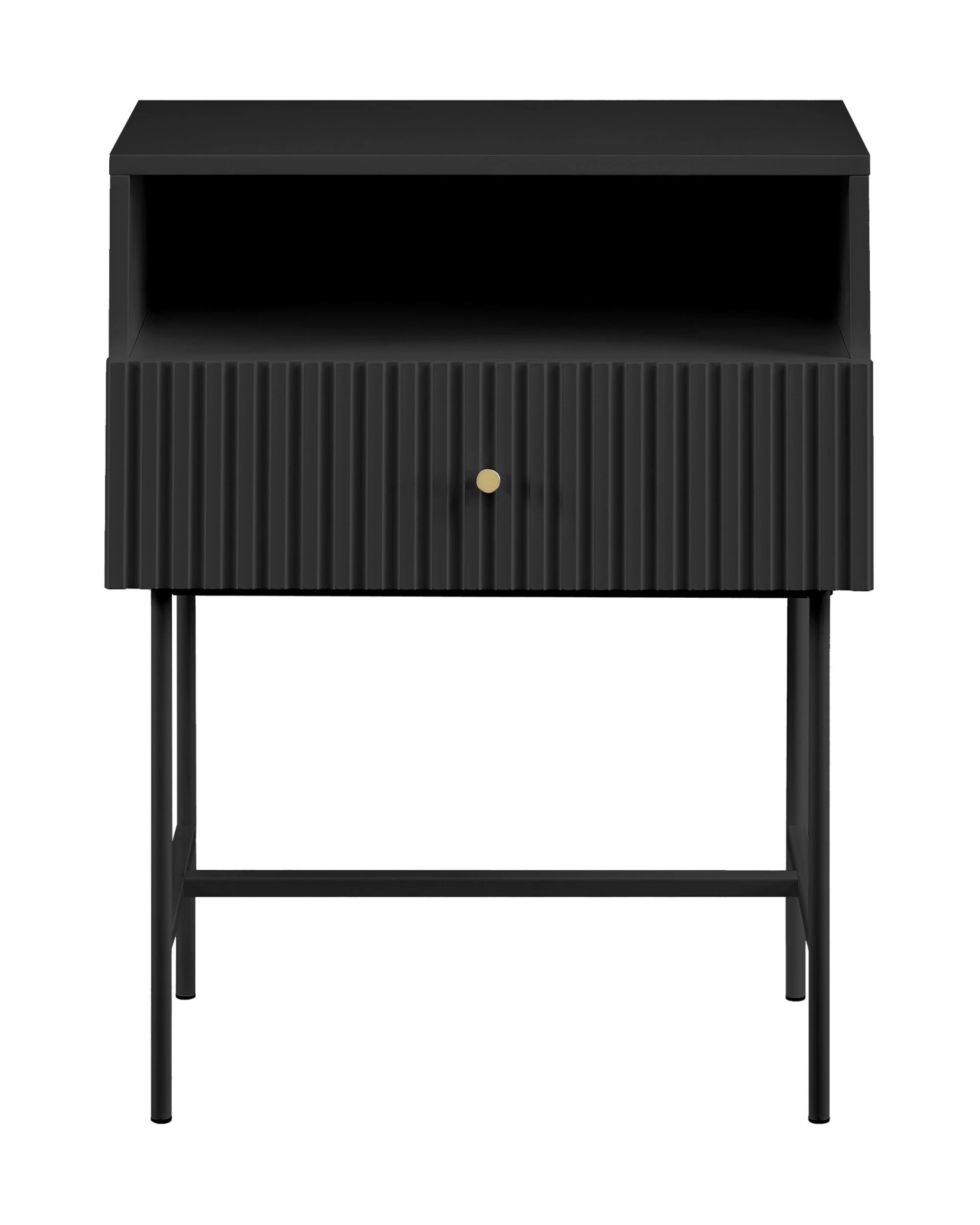 2 Sarantino Cecil Slender Fluted Bedside Table In Black, 2 of 10