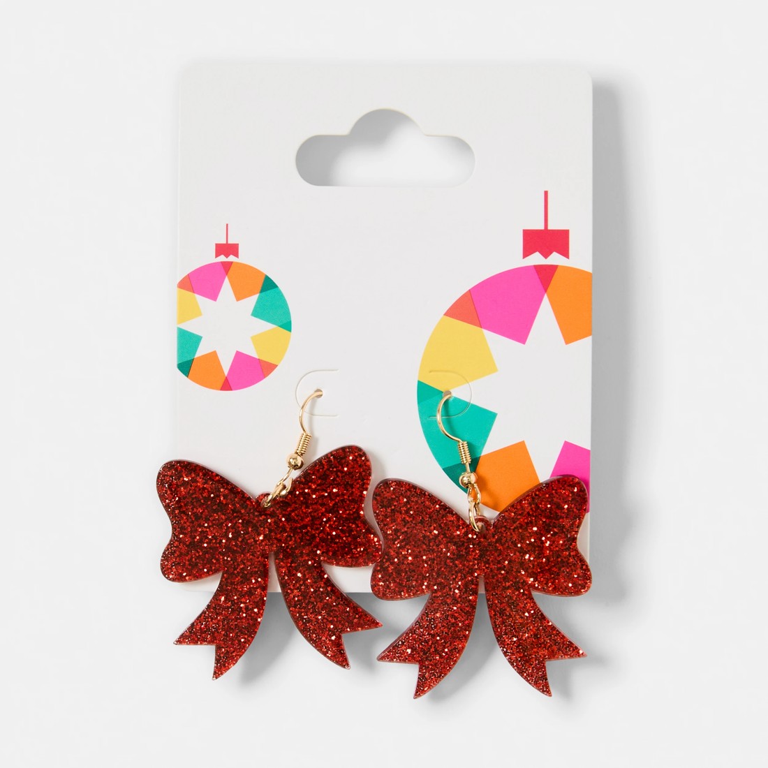 5 Christmas Acrylic Bow Earrings - Red and Gold Tone, 5 of 5