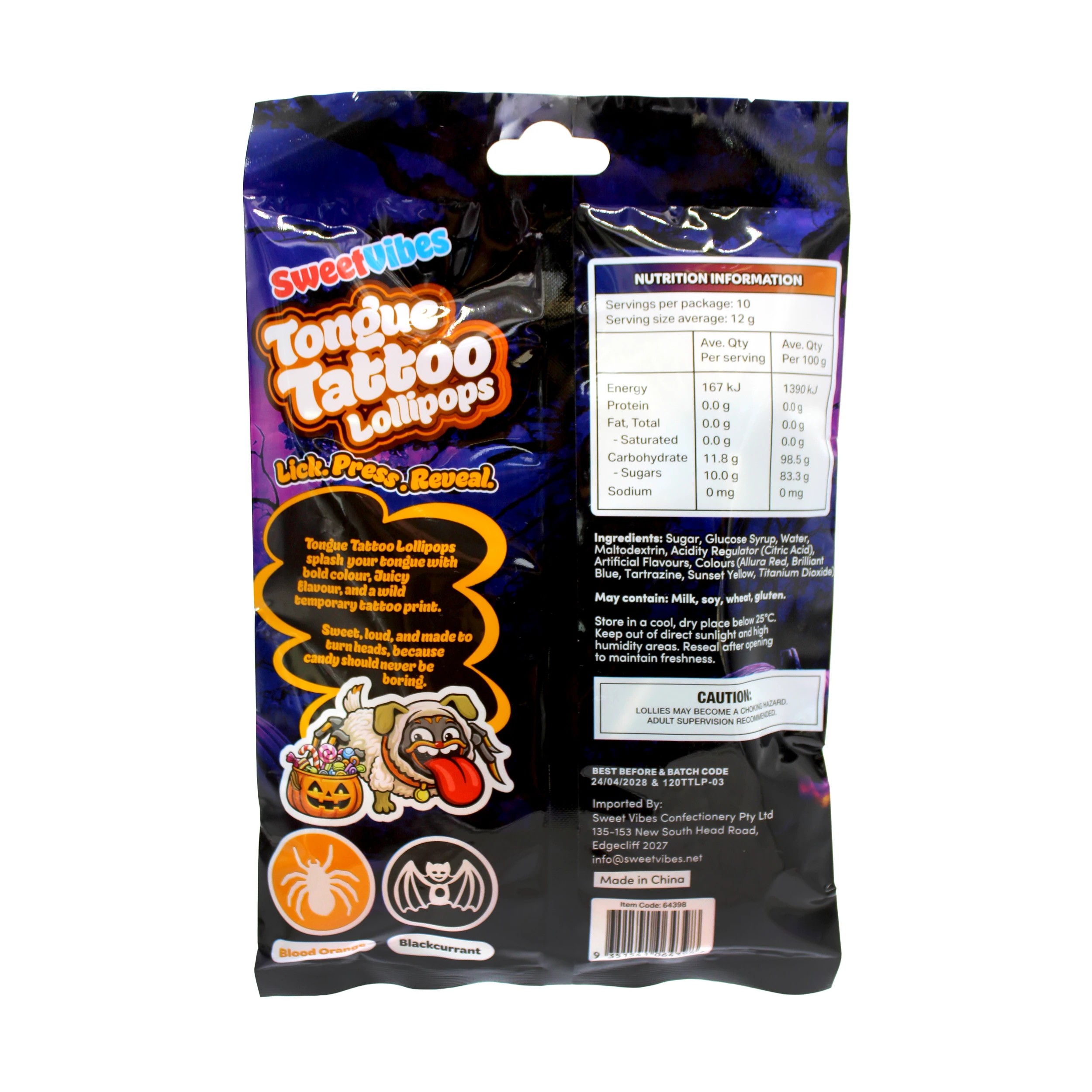 2 10 Pack Sweet Vibes Tongue Tattoo Lollipops 120g, 2 of 4