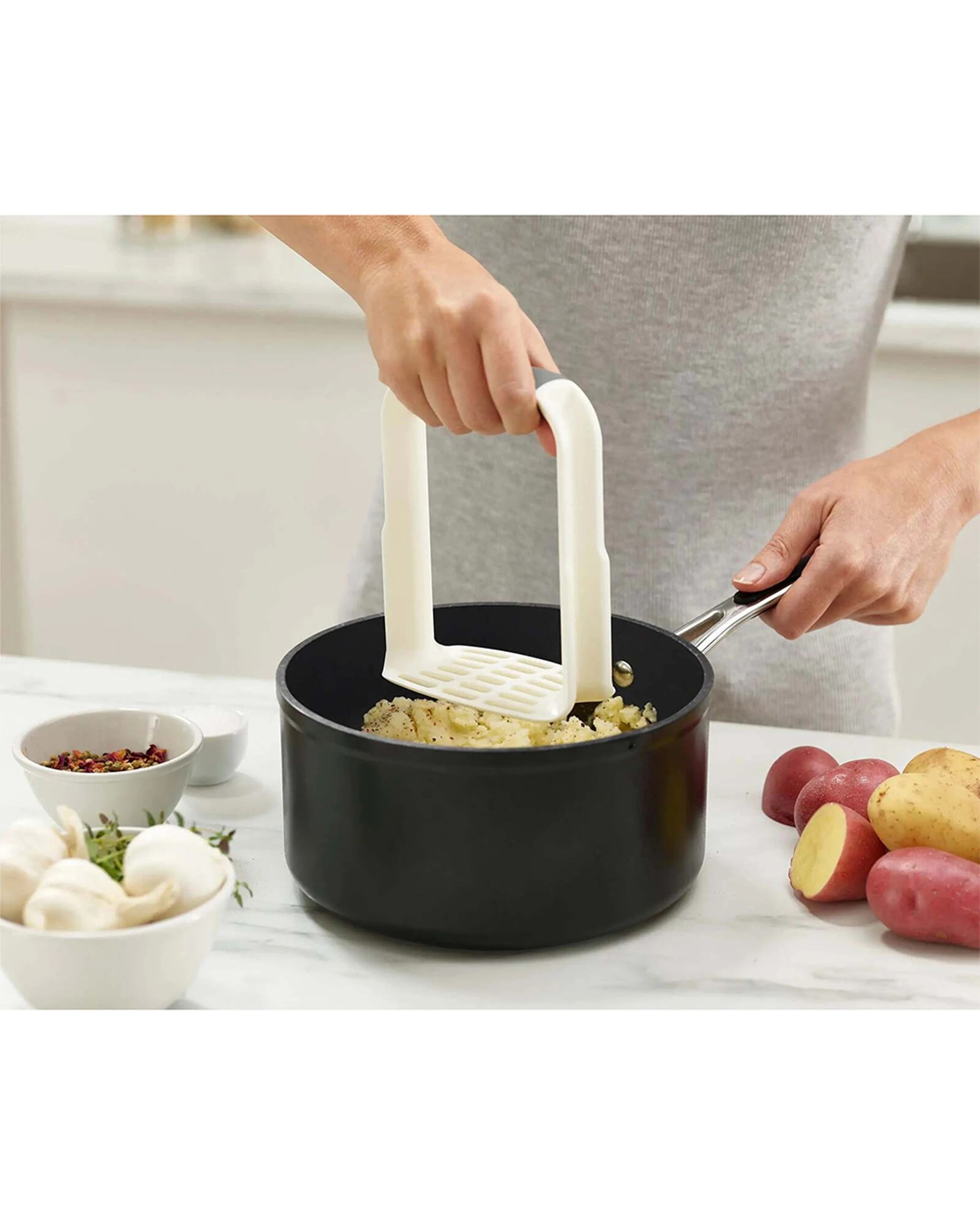 3 Joseph Joseph Easy-Mash 16.5cm D-Shaped Potato Masher Non-Slip Grip - Multi, 3 of 4