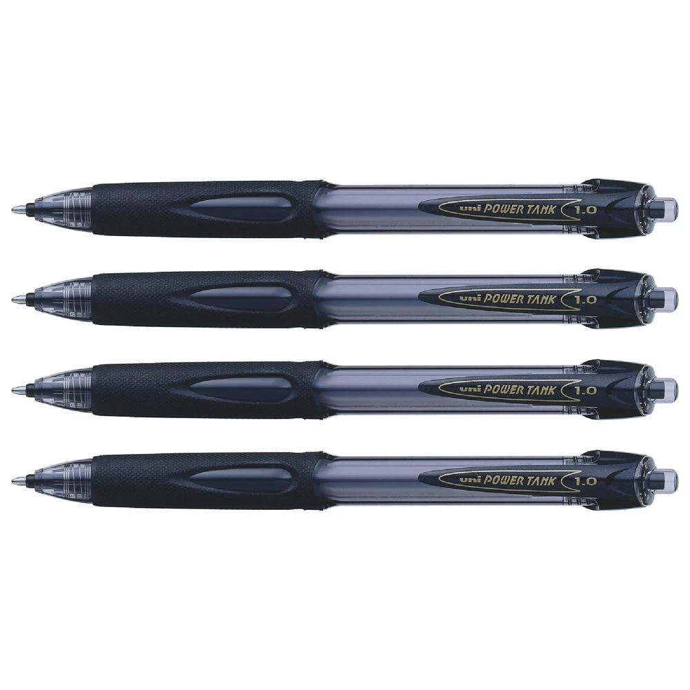 2 Uni Power Tank Retractable Ballpoint Pens Black 4 Pack, 2 of 4