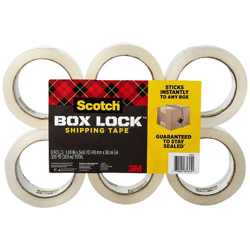 1 Scotch Box Lock Packaging Tape 48mmx50m 6 Pack, 1 of 4