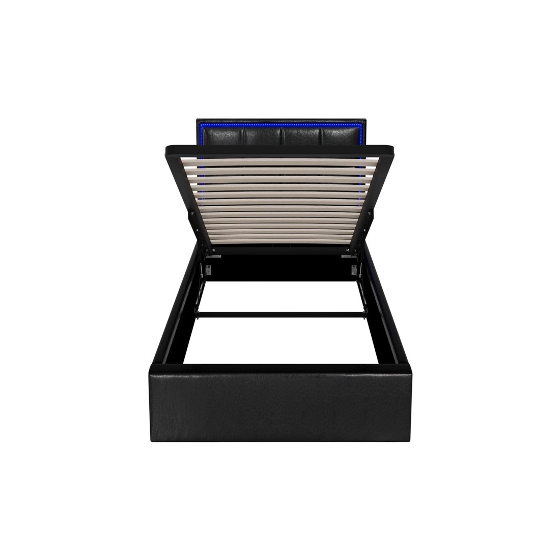 7 Oikiture Bed Frame Single Size RGB LED Gas Lift Storage Base Leather - Black, 7 of 9